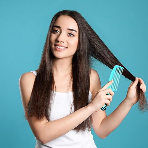 Miniatura 3 de Cedilis Paquete de 50 peines para el cabello, peines de dientes coloridos con asa, peine de plástico a granel para mujeres, 8 pulgadas de largo