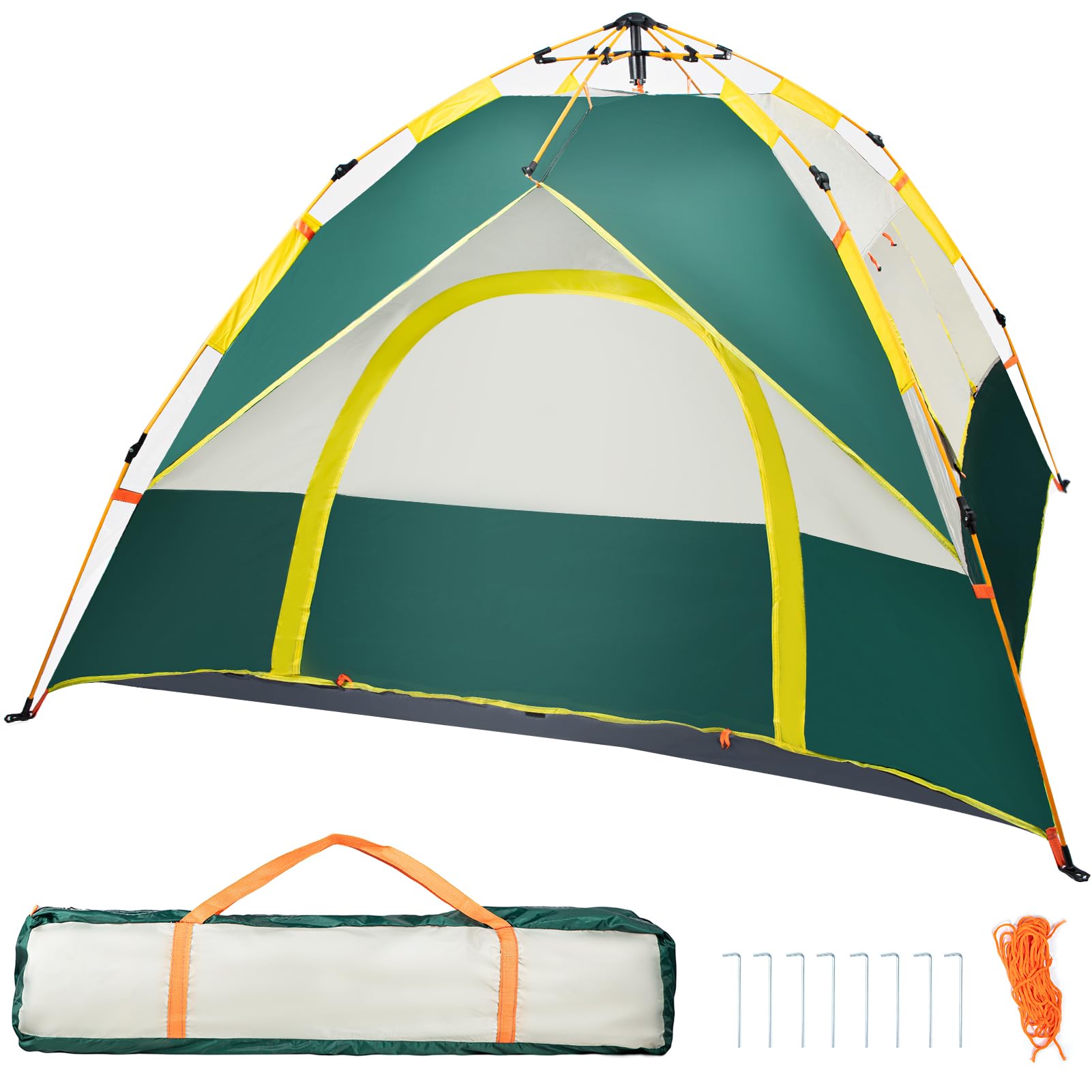 Supernic 3-4 Persons Pop Up Tent with Extended Zippered Porch - Ideal for Outdoor Camping, Beach, Hiking, Hunting, and Fishing - Accommodates