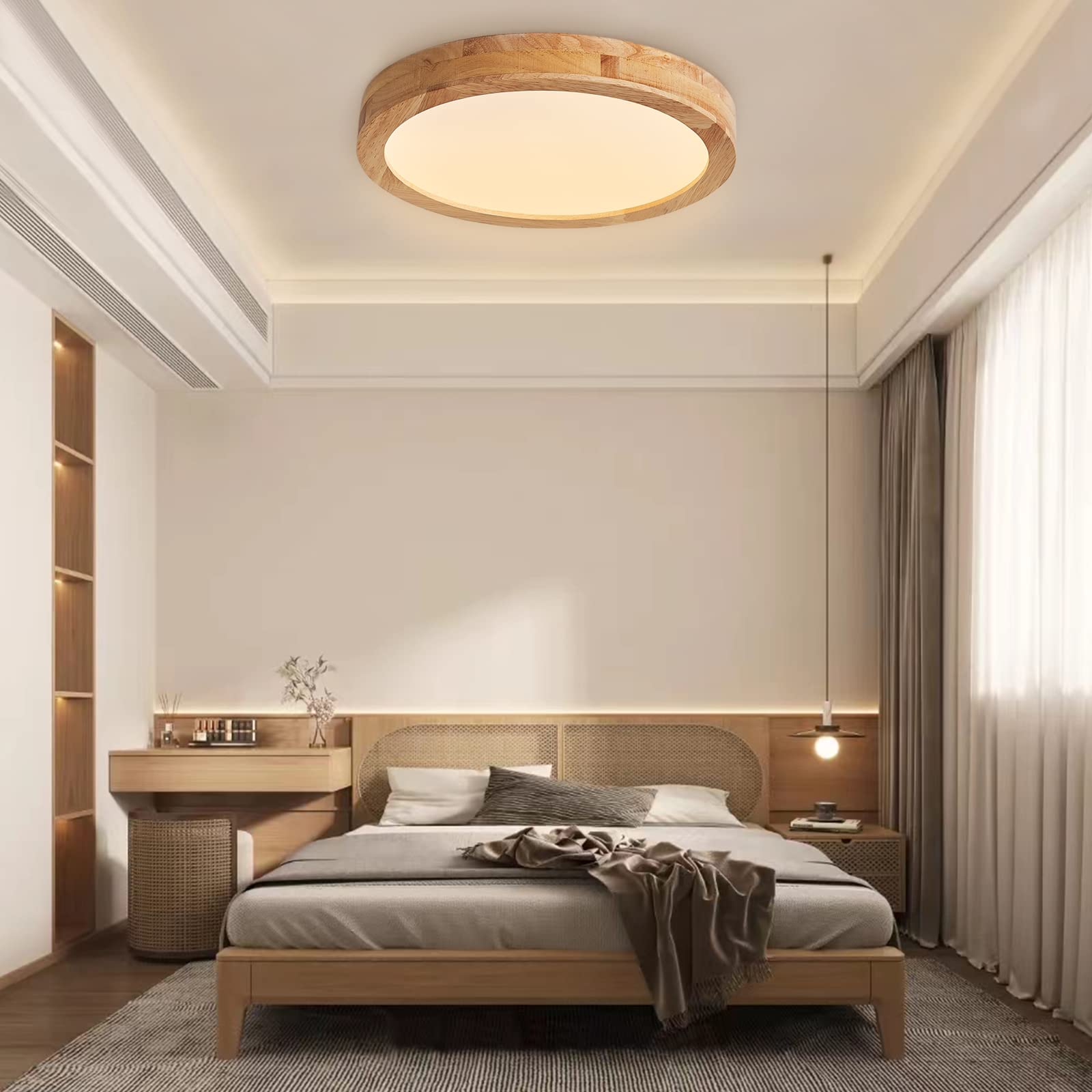 Plafoniera LED Soffitto Moderna 40CM in Legno 28W 3000K Bianco Caldo per Camera da Letto/Ufficio/Cucina/Corridoio/Balcone | Lampada da soffitto a LED bianca calda, rotonda, per soggiorno, camera da letto, ufficio, corridoio, balcone