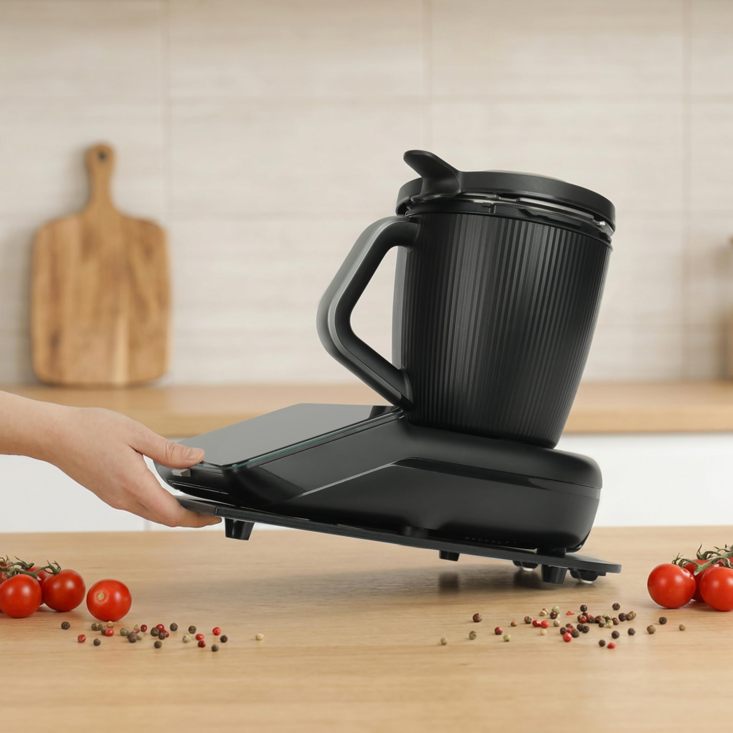 Virelia Podstawka Ślizgowa Kompatybilna z Thermomix TM7 – Akrylowa Deska pod Robot Kuchenny – Slider Chroni Czułą Wagę – Stabilna i Antypoślizgowa, Czarna