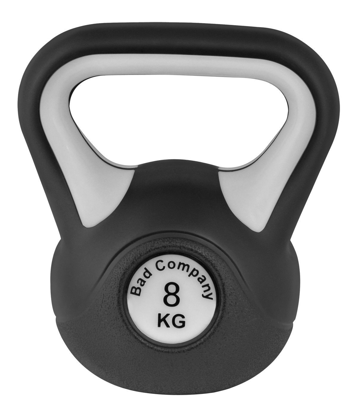 Bad Company Hantle kettlebell jako zestaw lub pojedynczo, 2 kg – 20 kg, hantle kulowe z tworzywa sztucznego i stojaki, hantle zamachowe Workout – Color Line (r – B&W 8 kg)