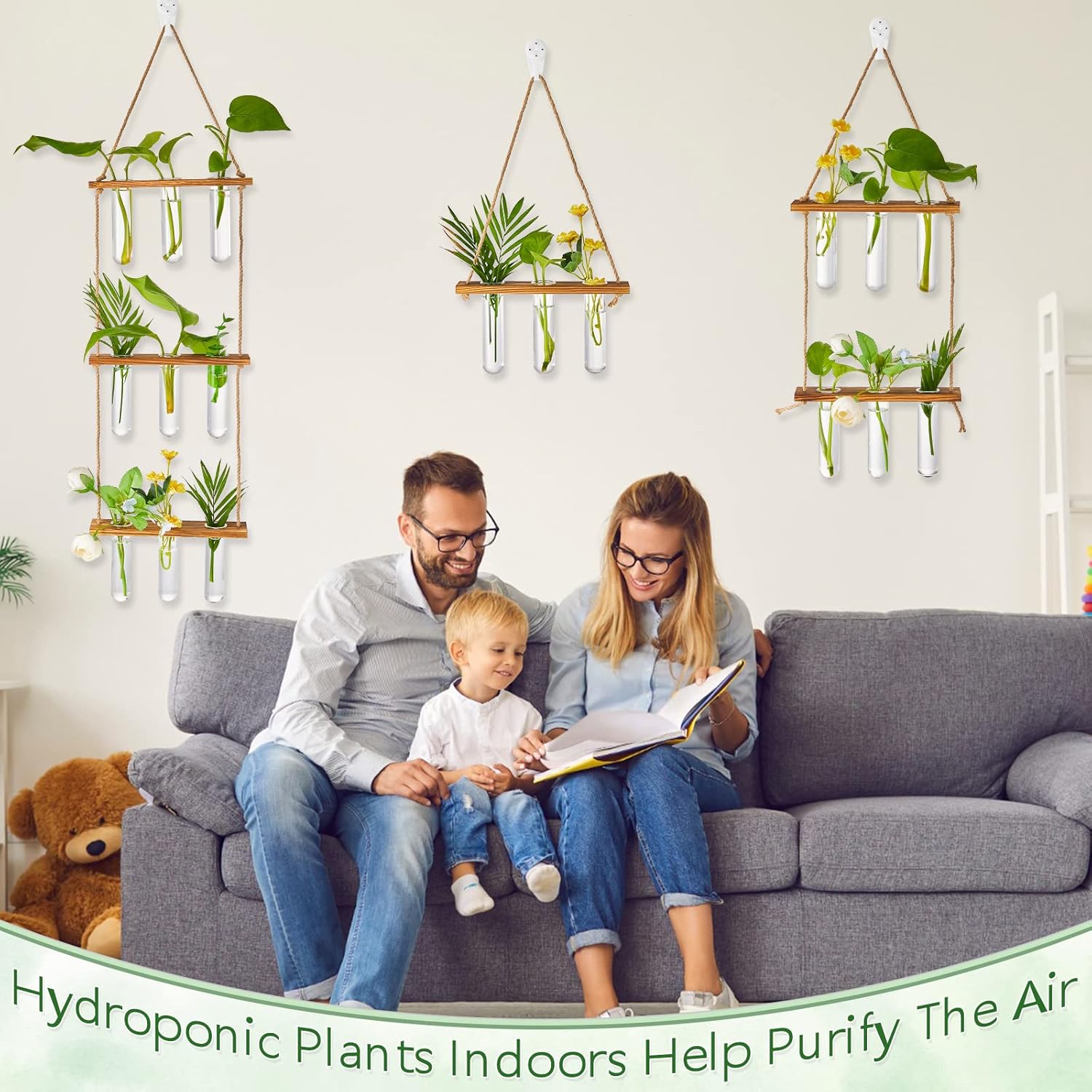 Leumoi 3 Pcs Wall Hanging Plant Propagation Station with Wooden Stand, 18 Glass Test Tubes, 1/2/3 Tiered Planters for Hydroponic Cuttings, Indoor Wall Decor, Office Home Garden Gift