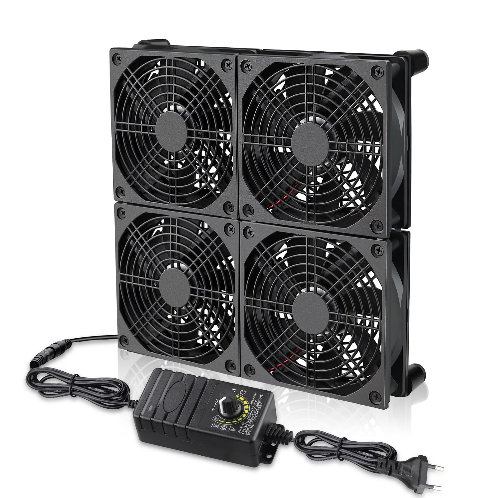 GDSTIME Ventilatore PC 120 mm 220 V Ventilatore 230 V 4 x 120 mm Ventilatore 220 V ad alto flusso d'aria con 4 V -12 V Controller di velocità regolabile per router Laptop Mobile Box TV