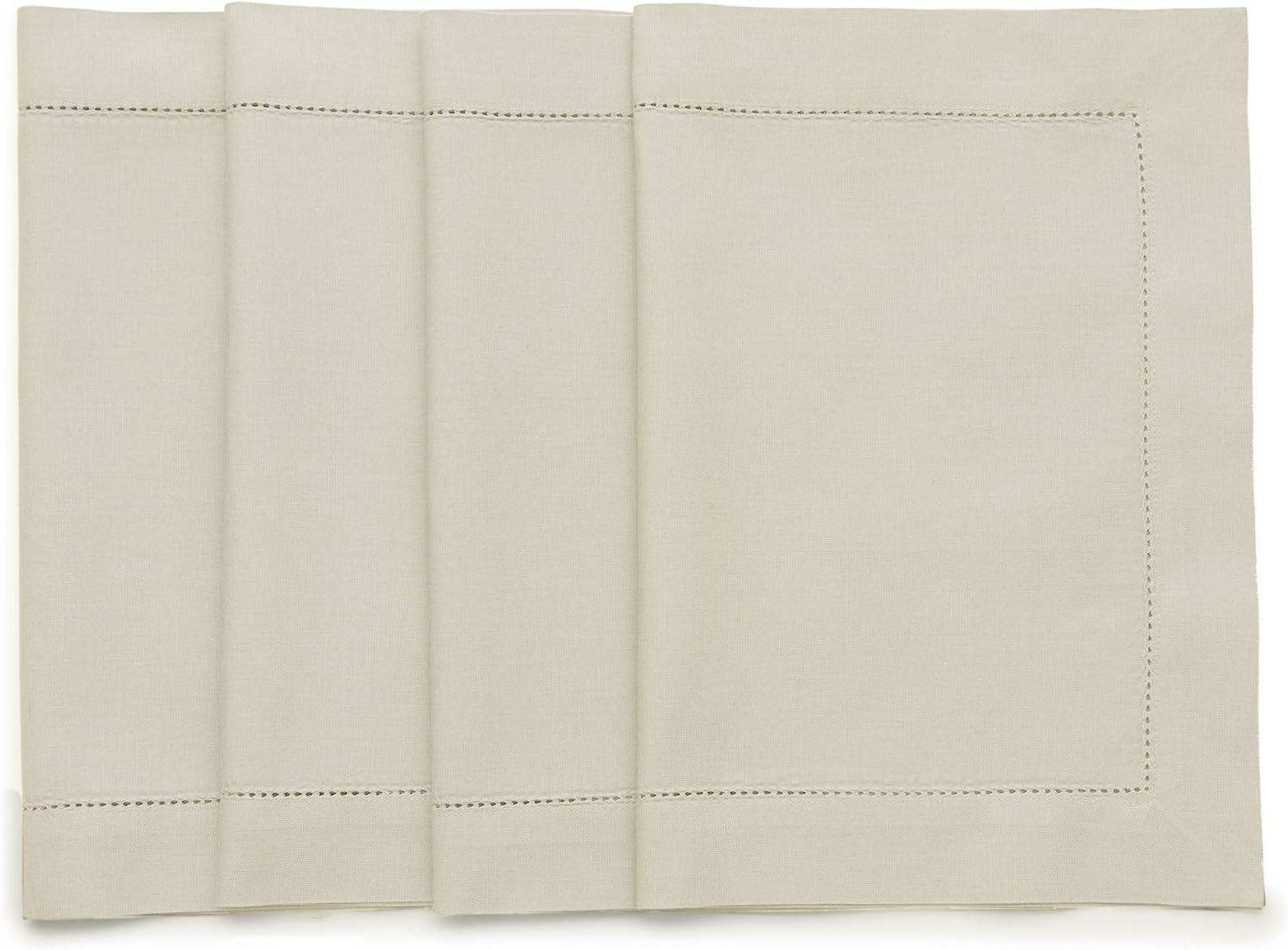 Solino Home Cotton Linen Placemats Set of 4 - Hemstitch Linen Placemats 14 x 19 Inch - Machine Washable Table Mats for Spring, Summer