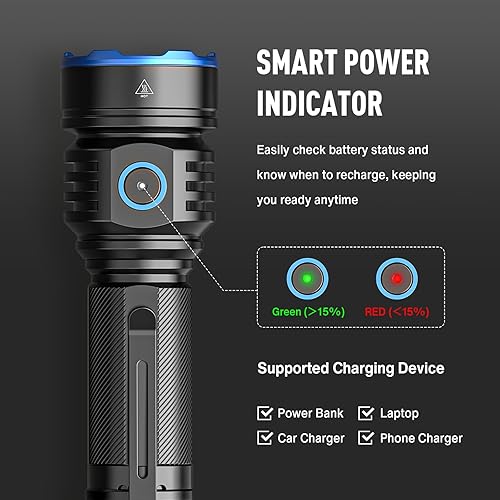 Miniatura 6 de RECHOO Linterna recargable, 1 paquete, linternas recargables superbrillantes de alto lúmenes, 3 modos de iluminación ajustables con 7 linterna LED