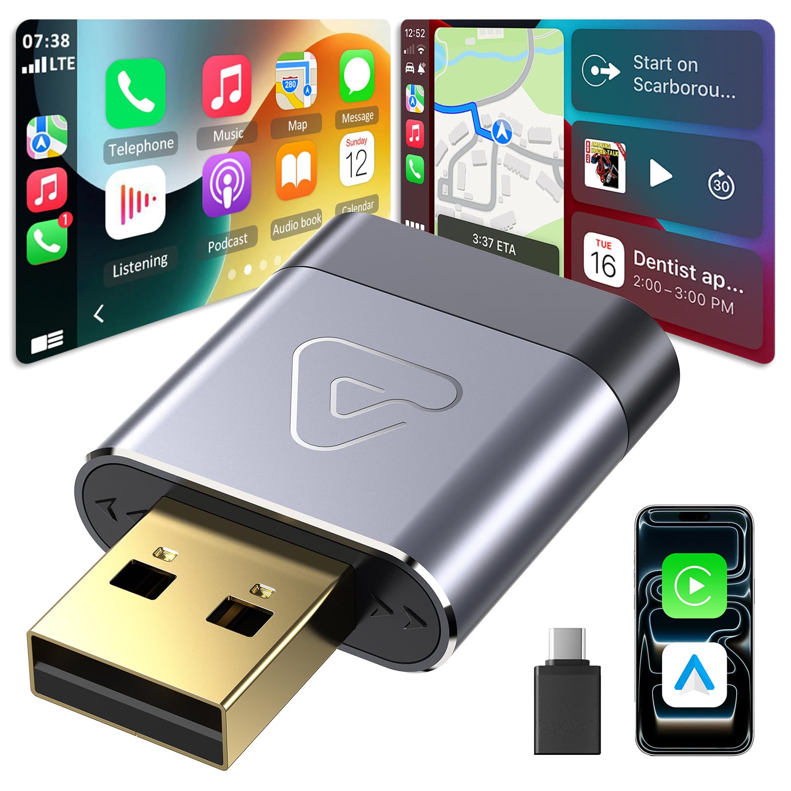 Wireless CarPlay Adapter for iPhone and Android Auto, USB Car Play Dongle