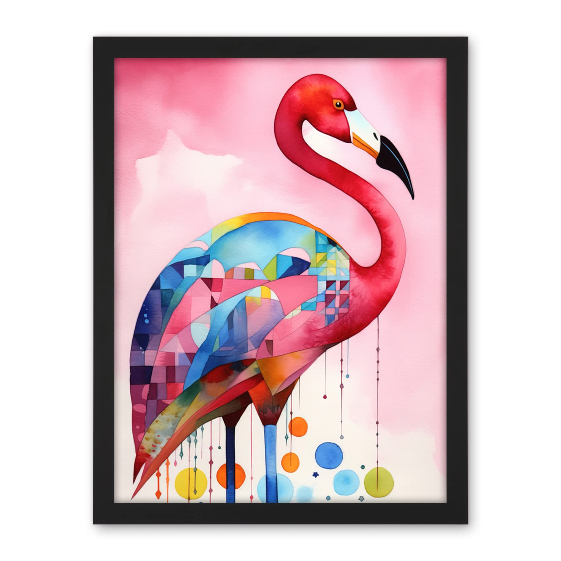 Artery8 Flamingo Bird Folk Art Watercolour Painting Artwork Framed Wall Art Print 18X24 Inch
