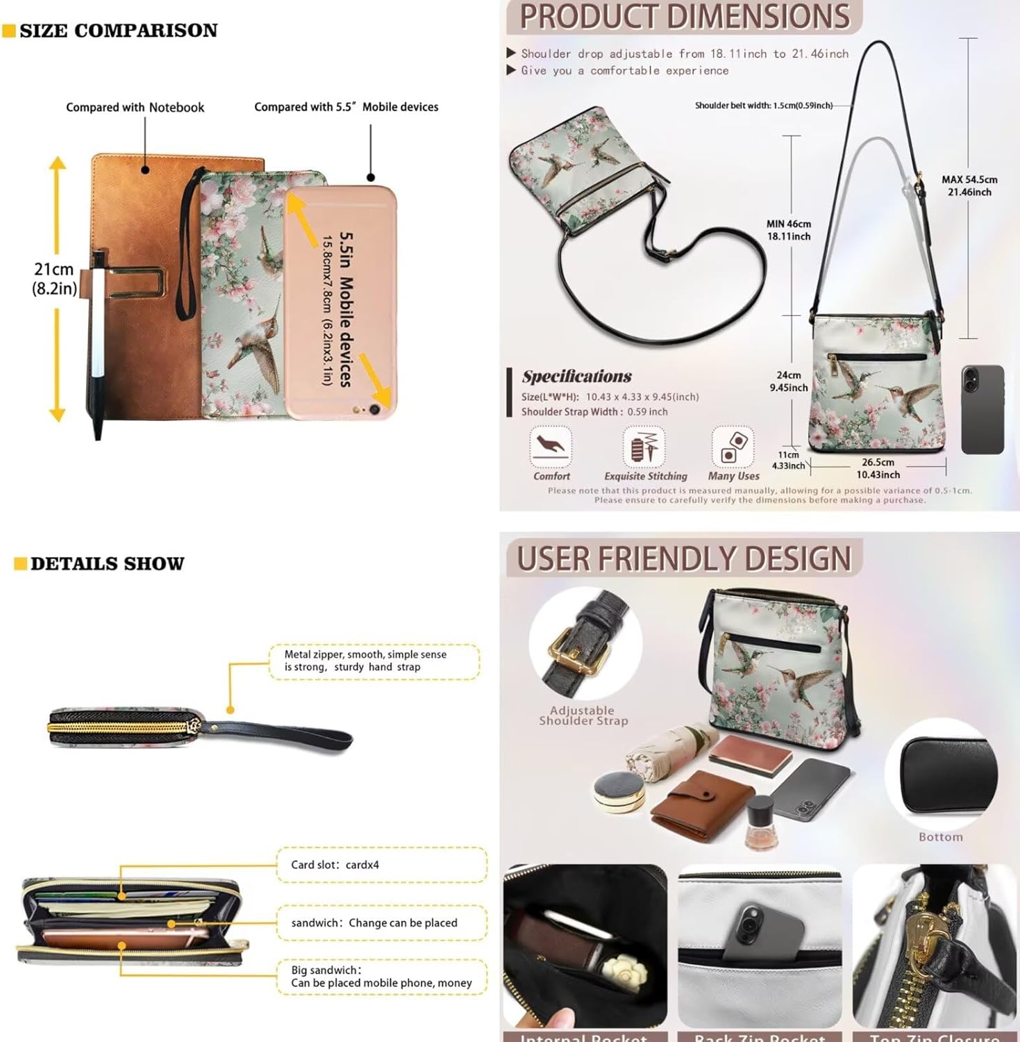 Shoulder Bag Satchel Purse Set for Women Trendy, Crossbody Bag Hobo Handbags and Wallet Set for Travel Shopping Work