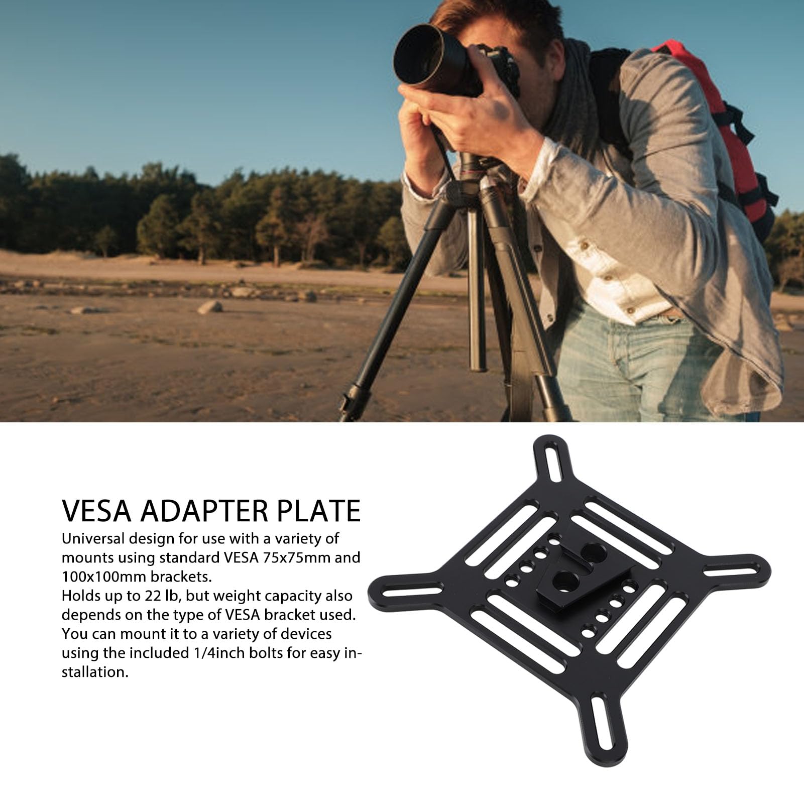 Jectse Vesa-Adapterplatte, Kamerakäfig, Vesa-Montageplatte aus Aluminium, Vielseitig Einsetzbar, Weit Verbreitet für Overhead-Aufnahmen