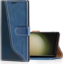 Mulbess Cover for Samsung Galaxy S23 Ultra 5G, Synthetic Leather Case, Card Slot Pocket, Stand Holder, Magnetic Closure Case, Elegant Blue Diamond