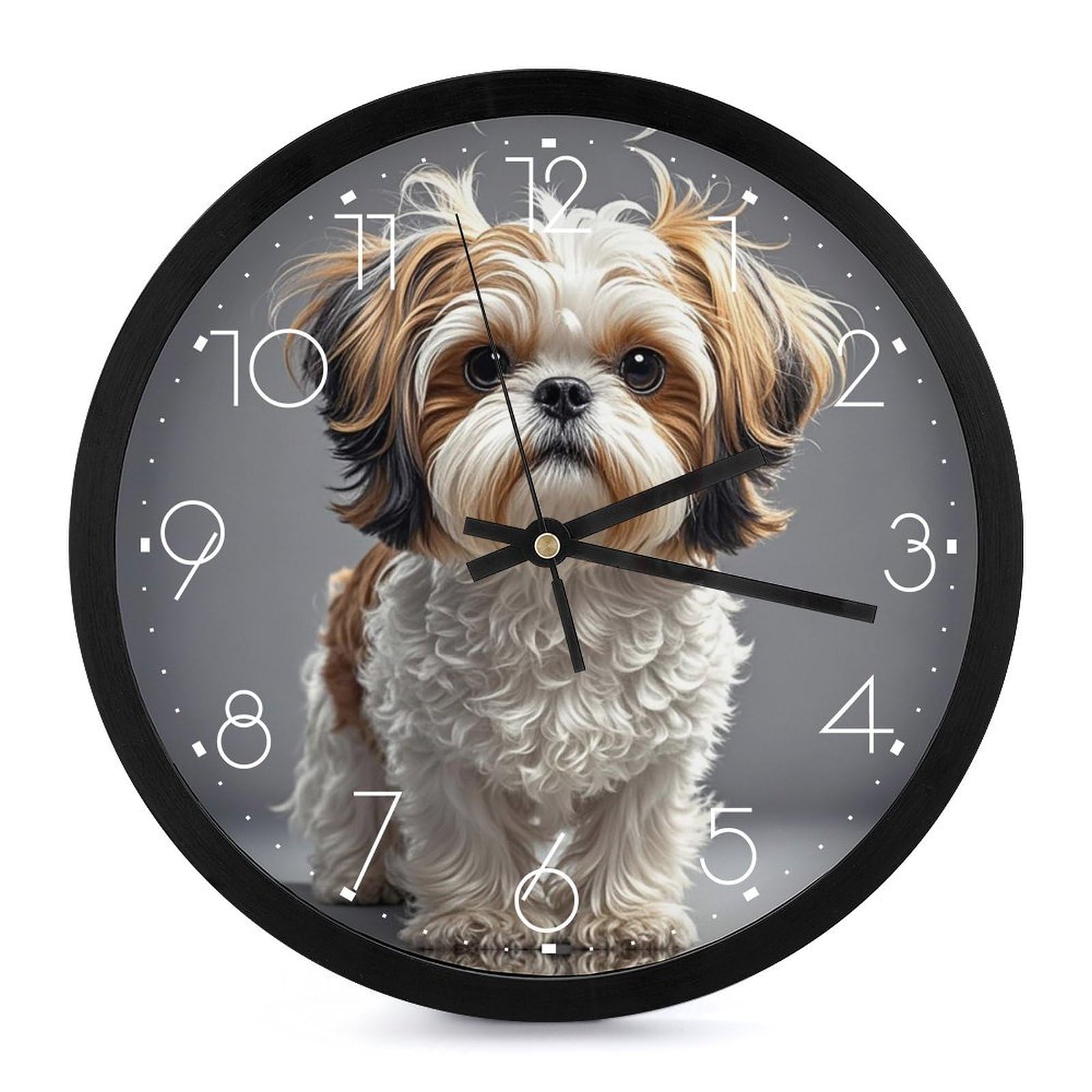 FHECVBN Decorative Wall Clock Shih Tzu Dog Bedroom Clock Non-Ticking Wall Clock White