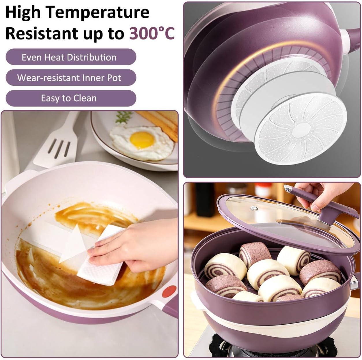 Titanium Ceramic Non-stick Pan with Steamer and Stay-Cool Handle, 12 IN Titanium Pans for Cooking, Frying, Baking, Stewing