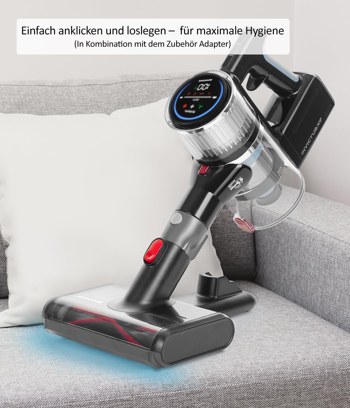 Genius Invictus X9 Brosse lumineuse UV (2 pièces) Aspirateur sans fil – pour un nettoyage idéal sans produits chimiques des meubles rembourrés, tapis et matelas (compatible avec Invictus X9)