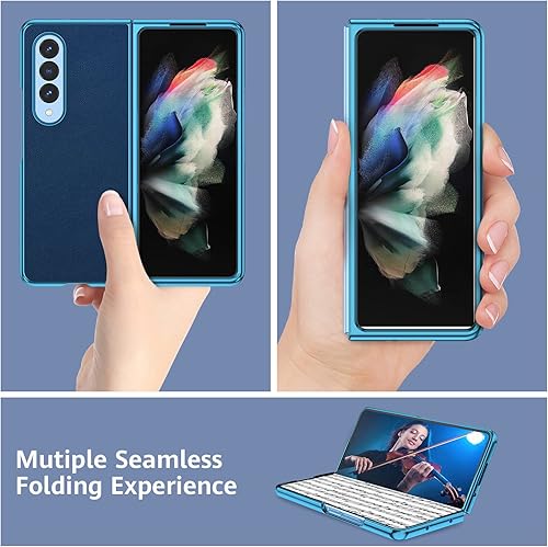 Miniatura 5 de MILPROX Funda compatible con Galaxy Z Fold 4 2022, cubierta dura de cuero actualizada con borde galvanizado de lujo, ultrafino, a prueba de golpes,