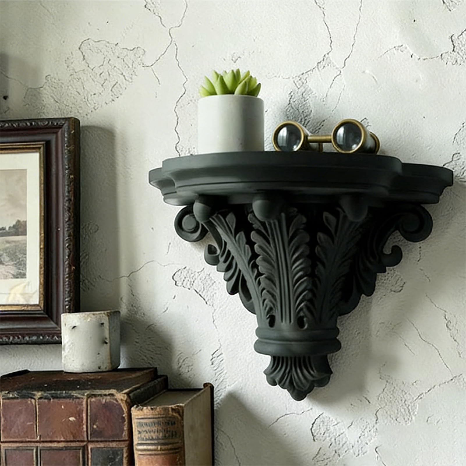 Estantes flotantes | Estantería de Exhibición Estilo Gótico Vintage - Repisa flotante negra de pared - para maceta, libro, marco de foto, sala de estar, dormitorio, cocina, baño, apartamento y casa de