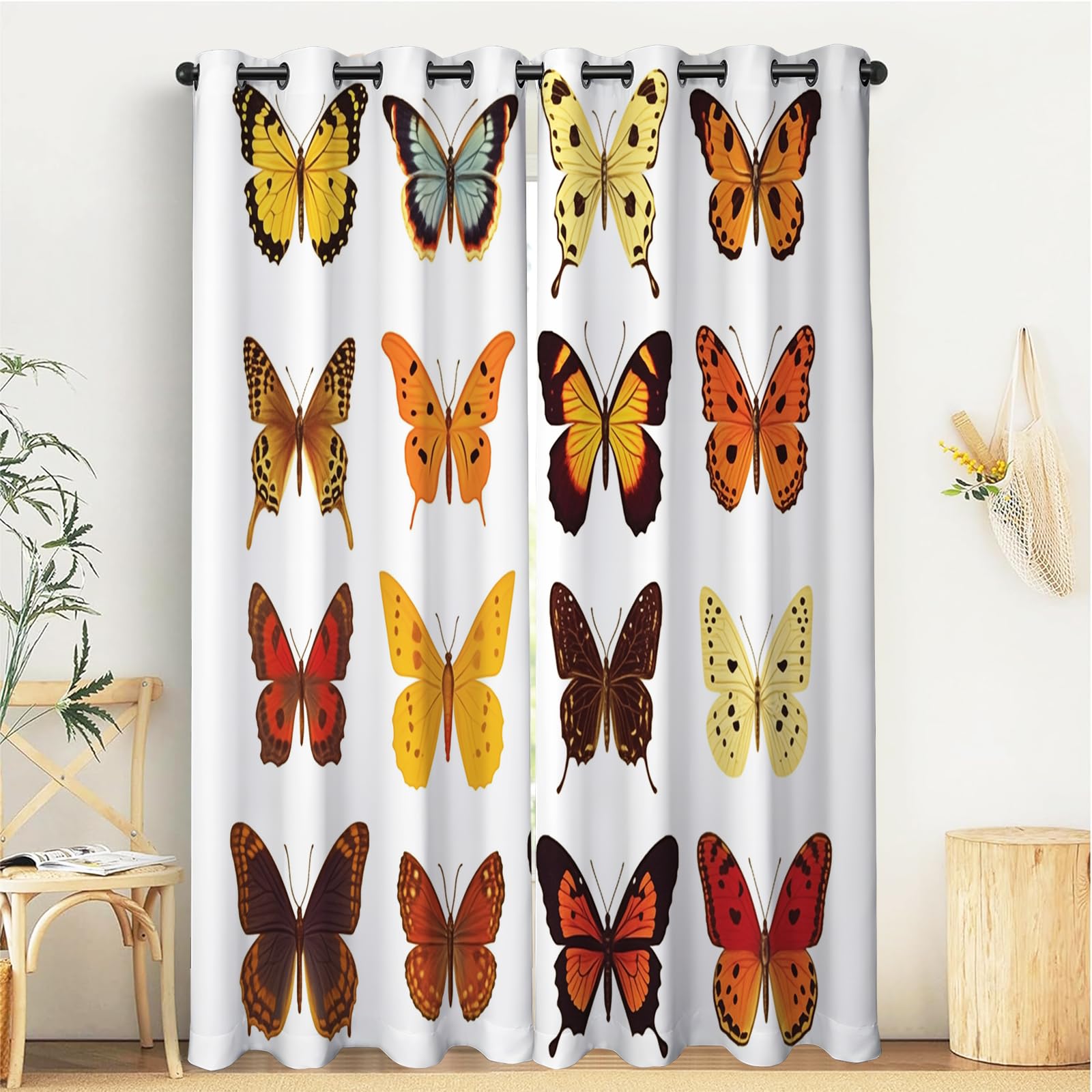 Rideau occultant papillon vintage 140x220 cm à oeillets en polyester pour fenêtre de chambre