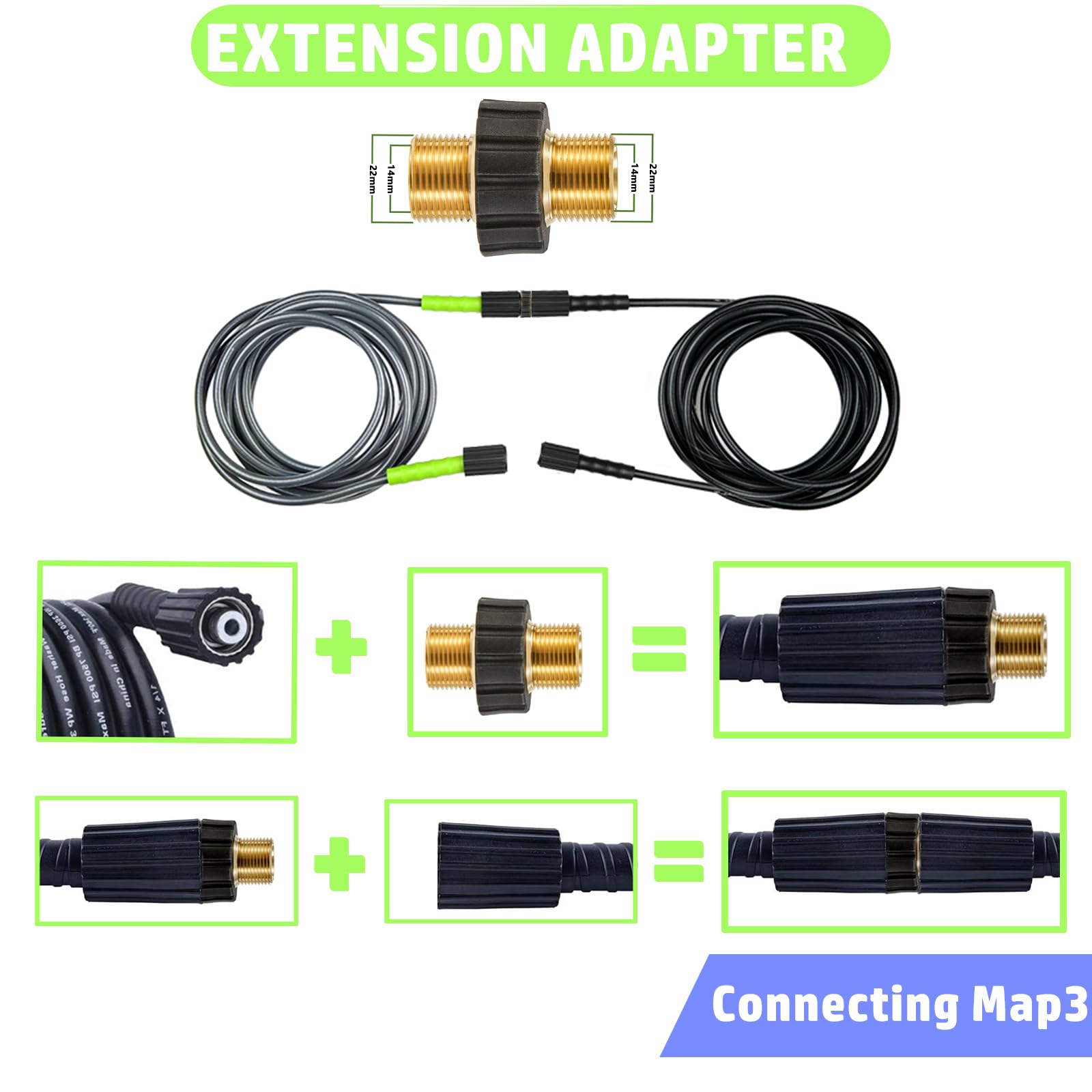 Set di adattatori per idropulitrici ad alta pressione, in rame, 6 pezzi Quick Connect per idropulitrici, M22 girevole su attacco rapido da 3/8 pollici per pistola a spruzzo