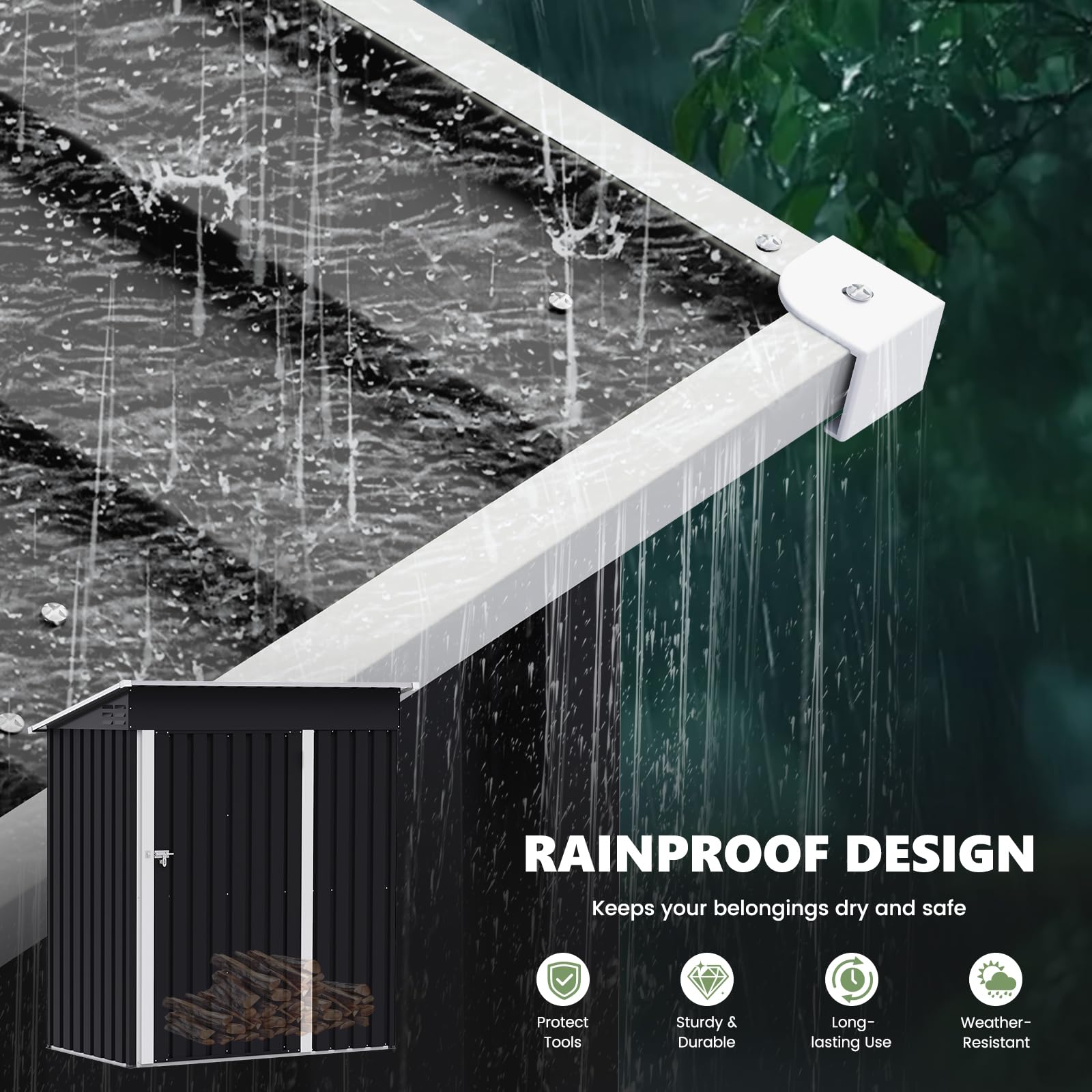 UDPATIO Casetta da Giardino in Metallo 164x86x181 cm 2.1 m³ Armadio da Esterno Impermeabile con Porta e Serratura Nero