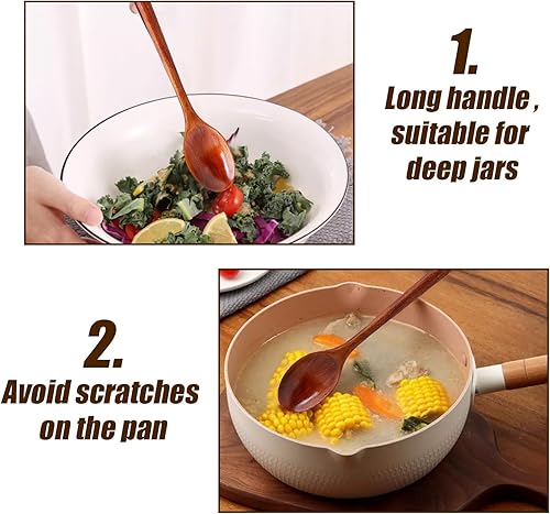 Miniatura 6 de 6 cucharas de madera utensilios de cocina de madera, cucharas de madera para comer cucharas de sopa, cucharas de mango largo, cucharas de madera,