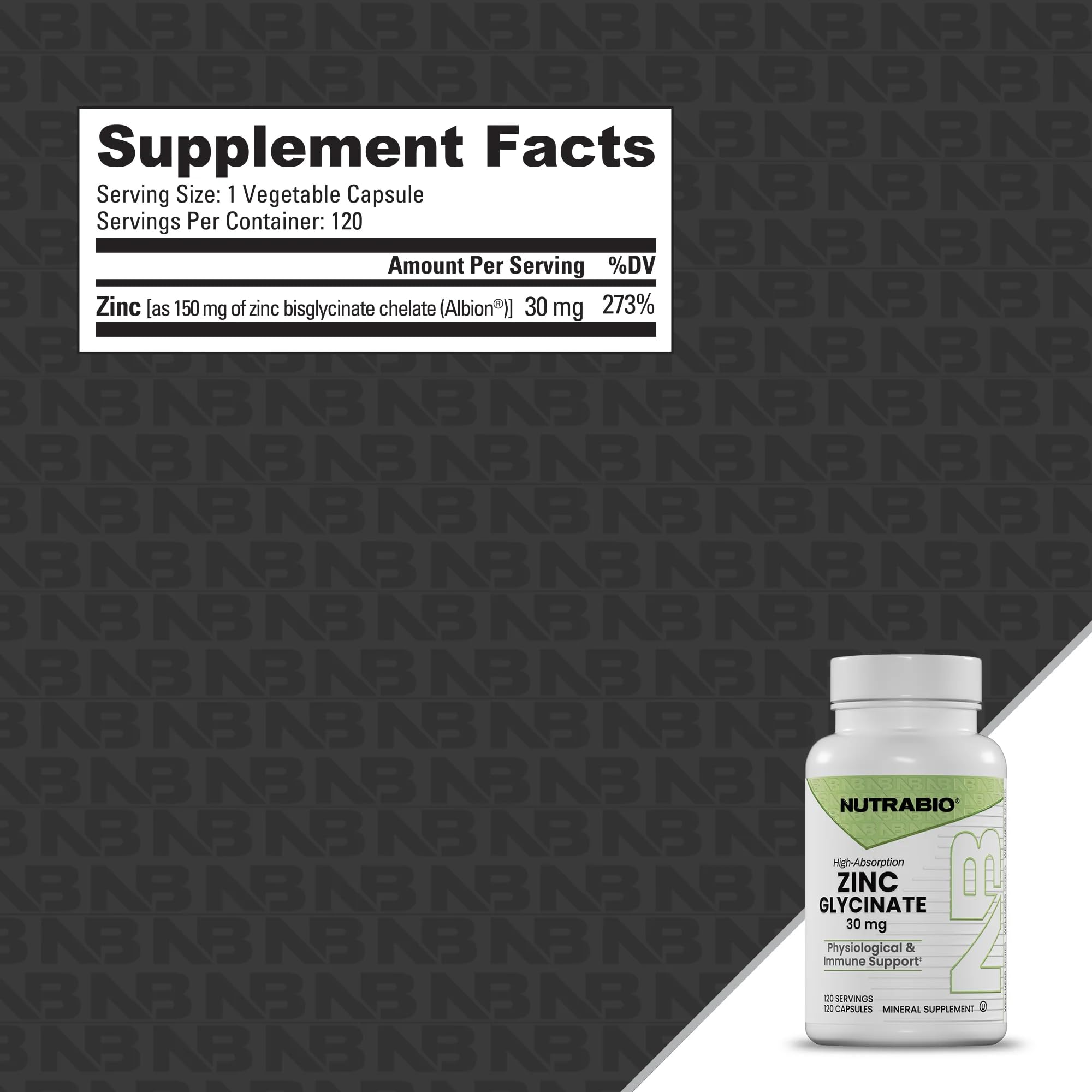 NutraBio Zinc Glycinate Supplement - for Proper Growth, Development, and Immune Health - 30mg of Zinc per Vegetarian Capsules - 120 Servings — Amazon image 4