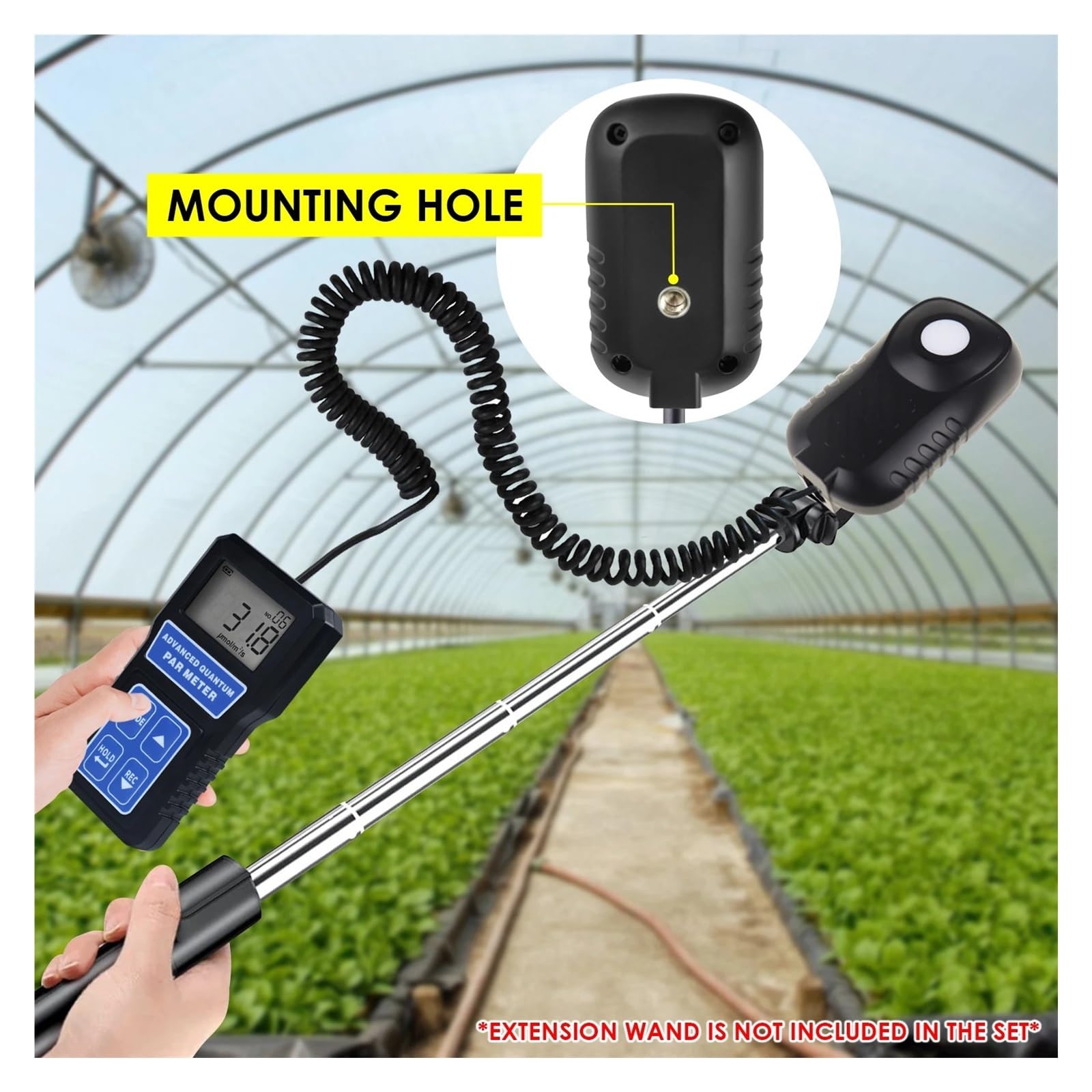 Espectrofotómetro, Medidor PAR De Luz PPFD, Medidor De Fotosíntesis De Longitud De Onda De 400-700nm Con Selección De Modo De Sensor, Probador De Luz LCD Grande(B)