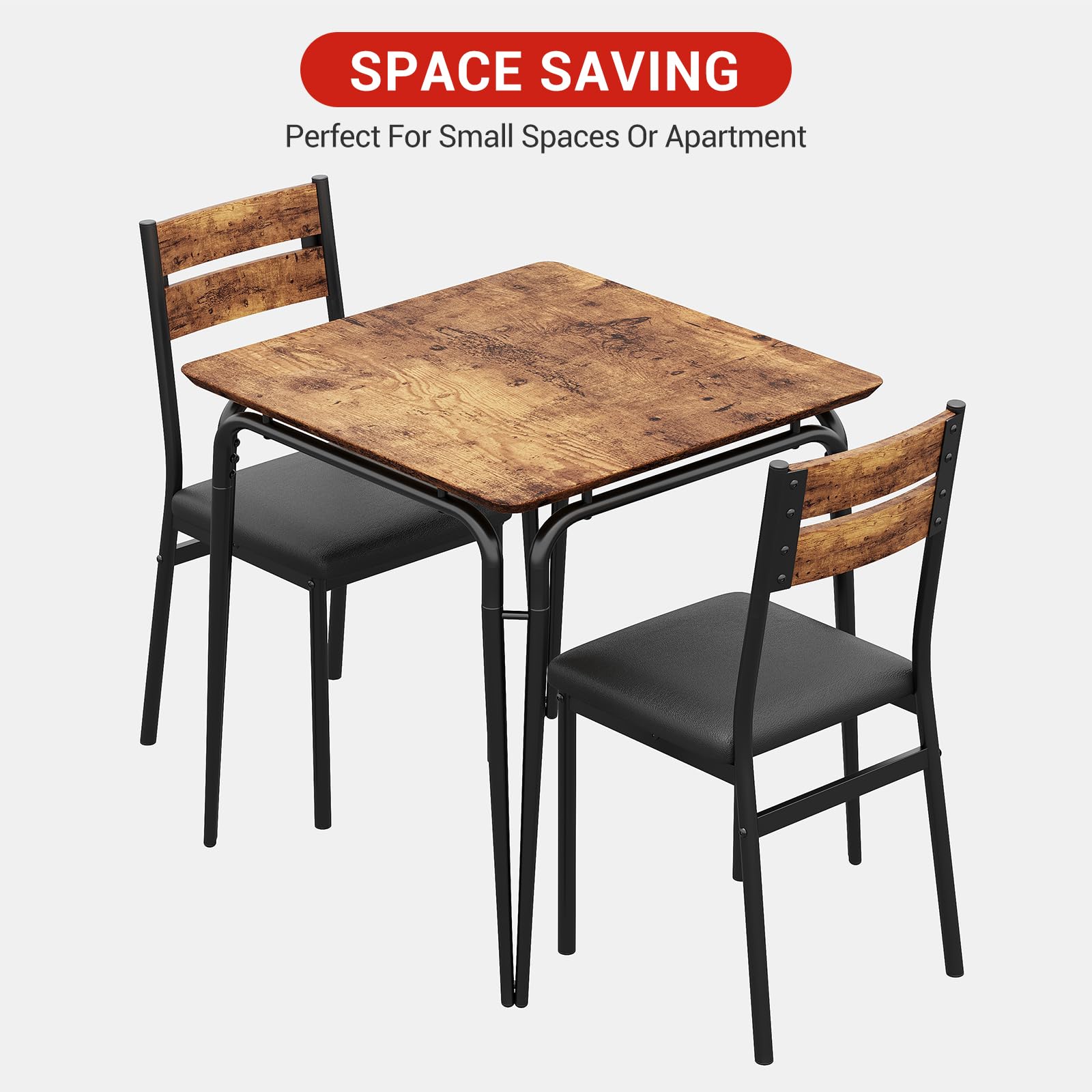 Juego de 2 mesas pequeñas y sillas, juego de comedor cuadrado para 2, juego de mesa de comedor, juego de cocina y comedor de 3 piezas para espacios pequeños