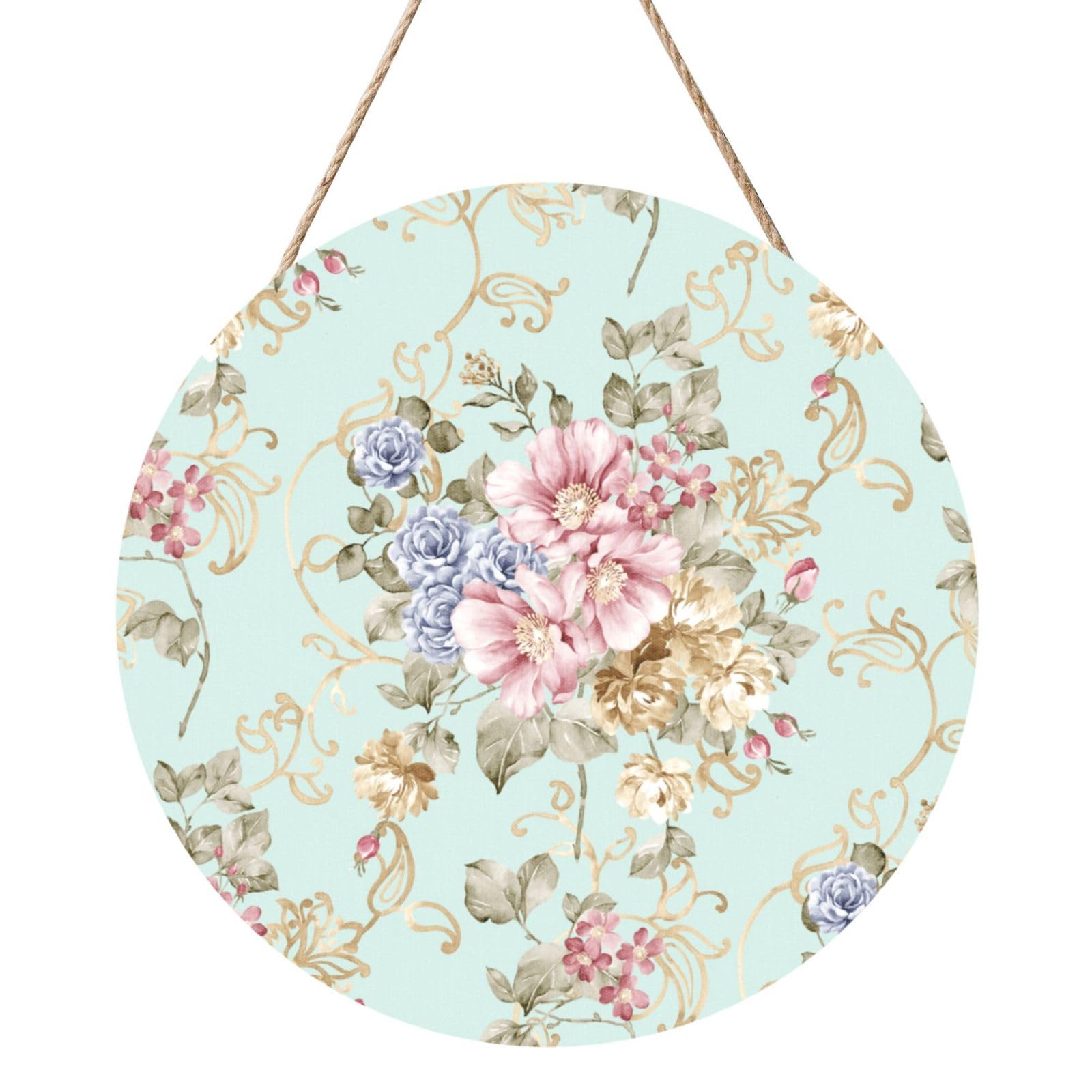 InOmak Flower Watercolor Floral Spring, Round Wood Panel Painting 12 in, Wall Hanging Painting For Home