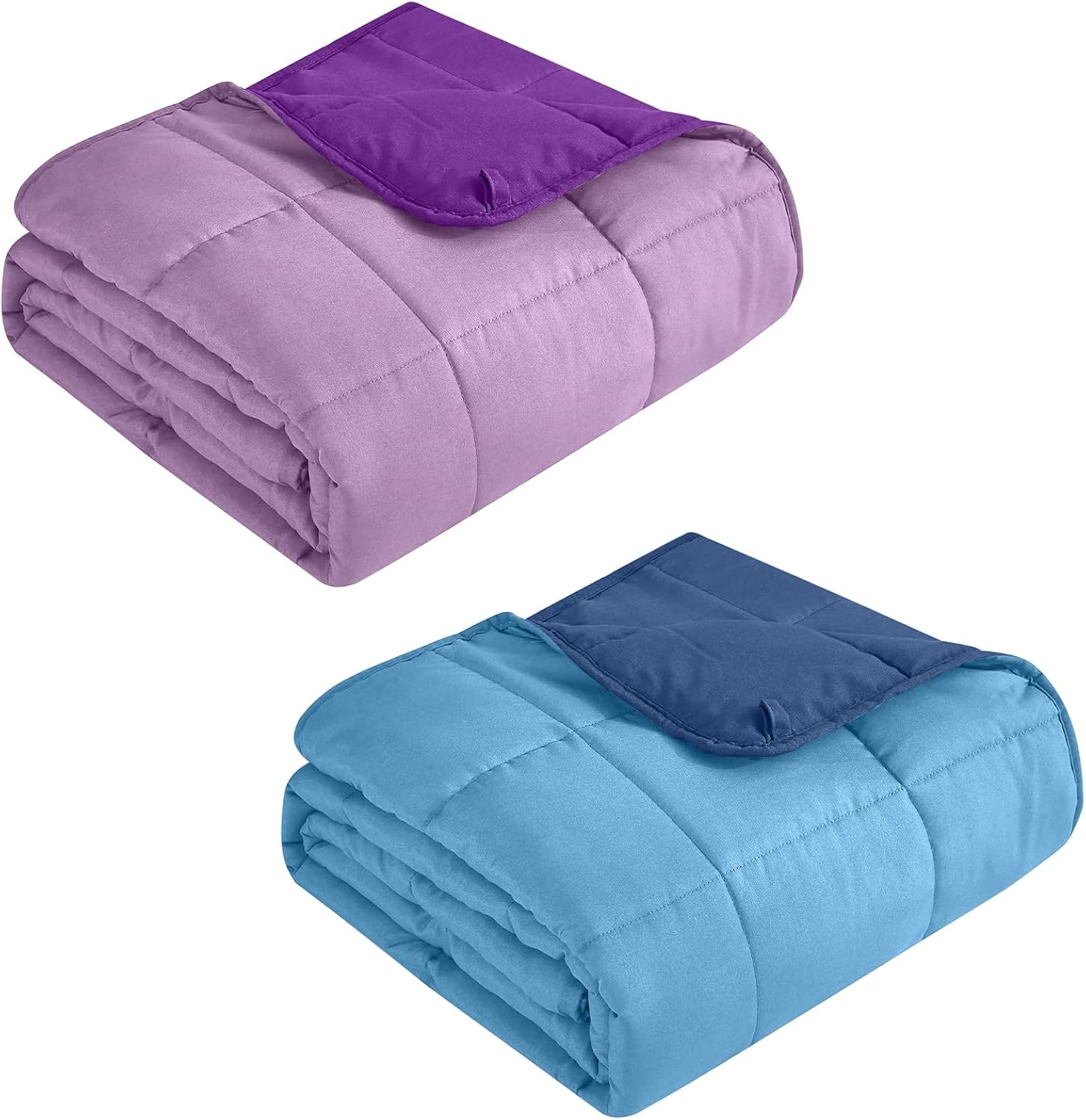BETU Weighted Blanket Adults (48''x72'' 15lbs Purple Twin Size & 48''x72'' 12lbs Blue Twin Size) 2 Pieces Bundled, Cooling Heavy Blanket with Premium Glass Beads, Soft Thick Blankets for Sleep.