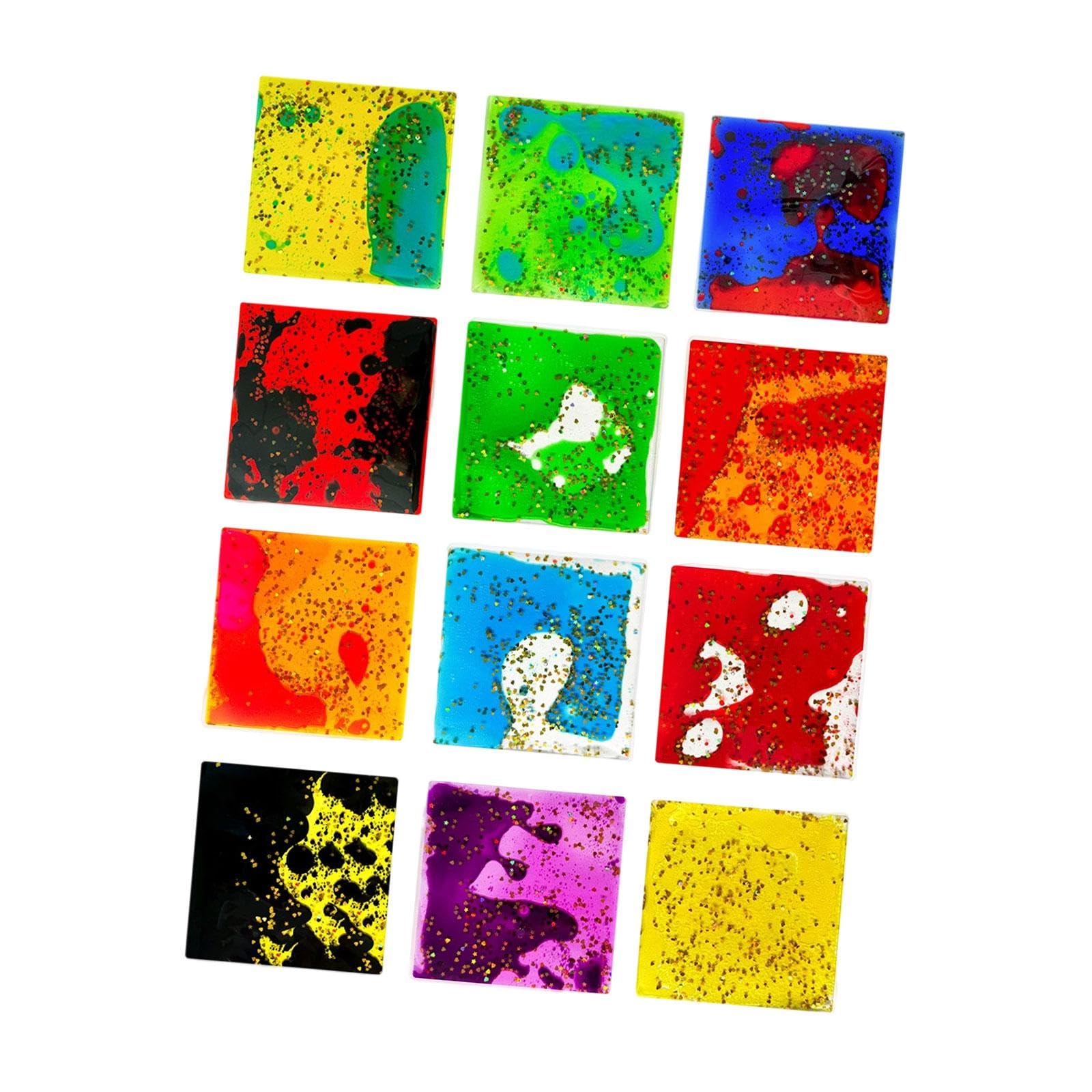 perfeclan 12 Stücke sensorisches weiches Gel flüssiges Spielzeug, Flüssigbewegungsspielzeug, Osterkorb Stuff, tragbares beruhigendes Spielzeug für Kinder, Quadrat