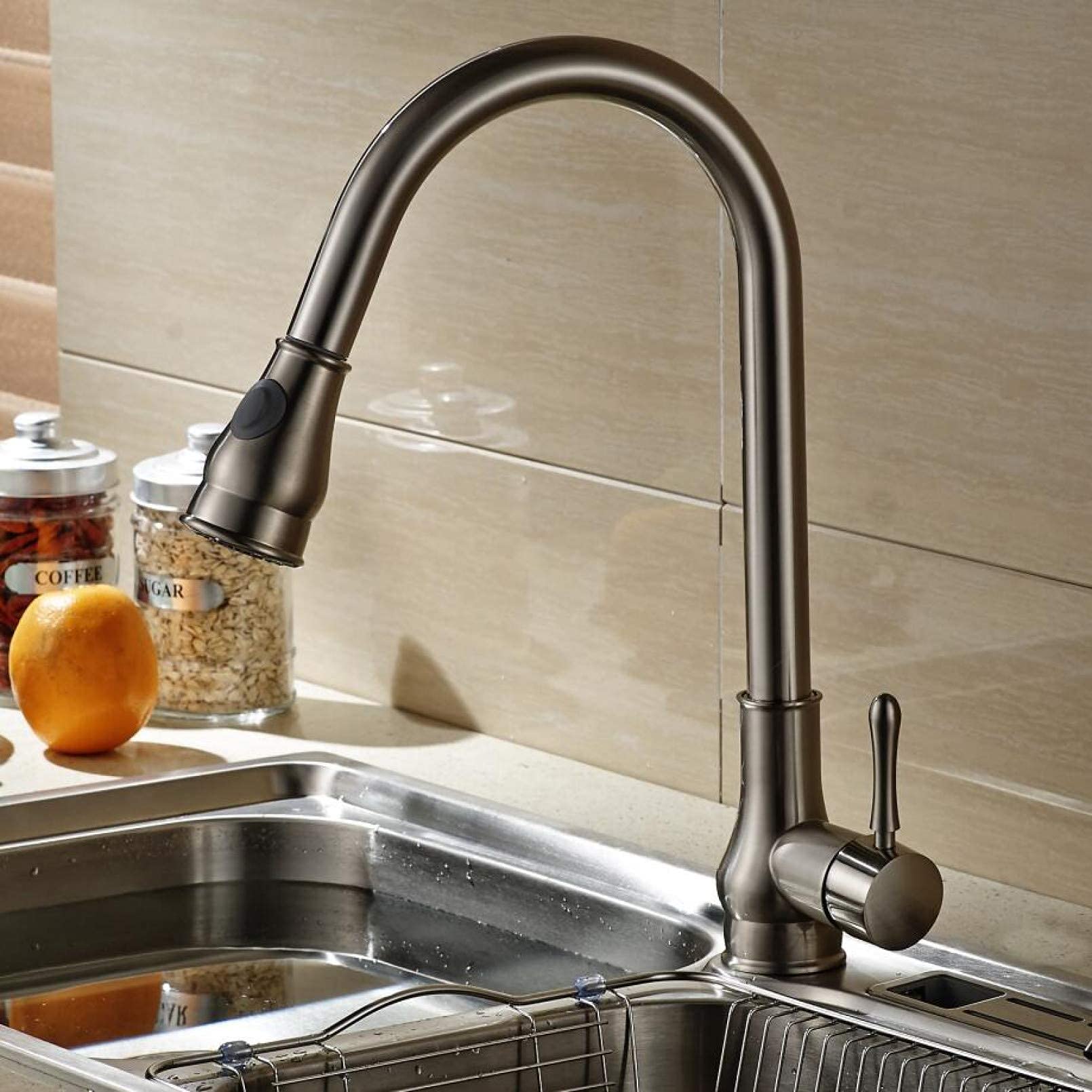 Robinets d'eau mitigeur de cuisine laiton noir et chrome sur pont