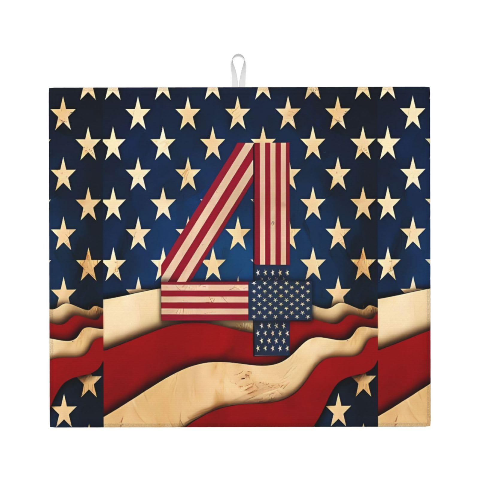 HJFCZH 4th of July Patriotic Flag Prints Kitchen Drying Mat – Absorbent Microfiber Throw for Dishes, Non-Slip Counter Cover, Quick-Drying Layer with Fade-Resistant Print