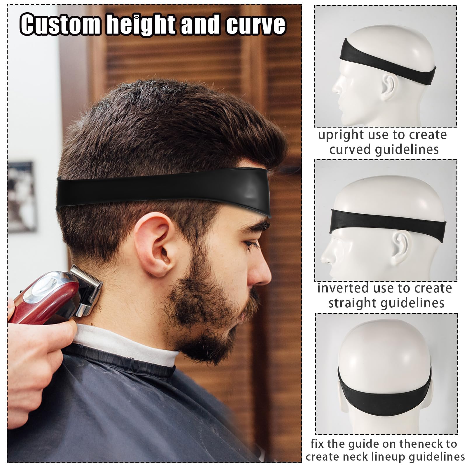 Guide de Coupe de Cheveux, Guide de Coupe de Cheveux Noir Outil Guide de Fondu avec 2 Bandes de Cheveux Modèle de Rasage de Décolleté Réglable pour un Usage Domestique Salles de Maquillage