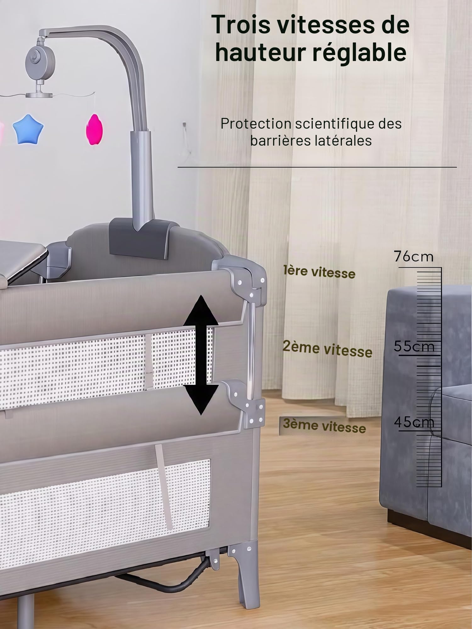 Lit Parapluie Bebe avec Matelas, Lit Bebe de Voyage Pliable et Convertible, Berceau Evolutif Next to Me, Berceau de Camping pour Enfant avec Moustiquaire (6602 Gris sans Filet)