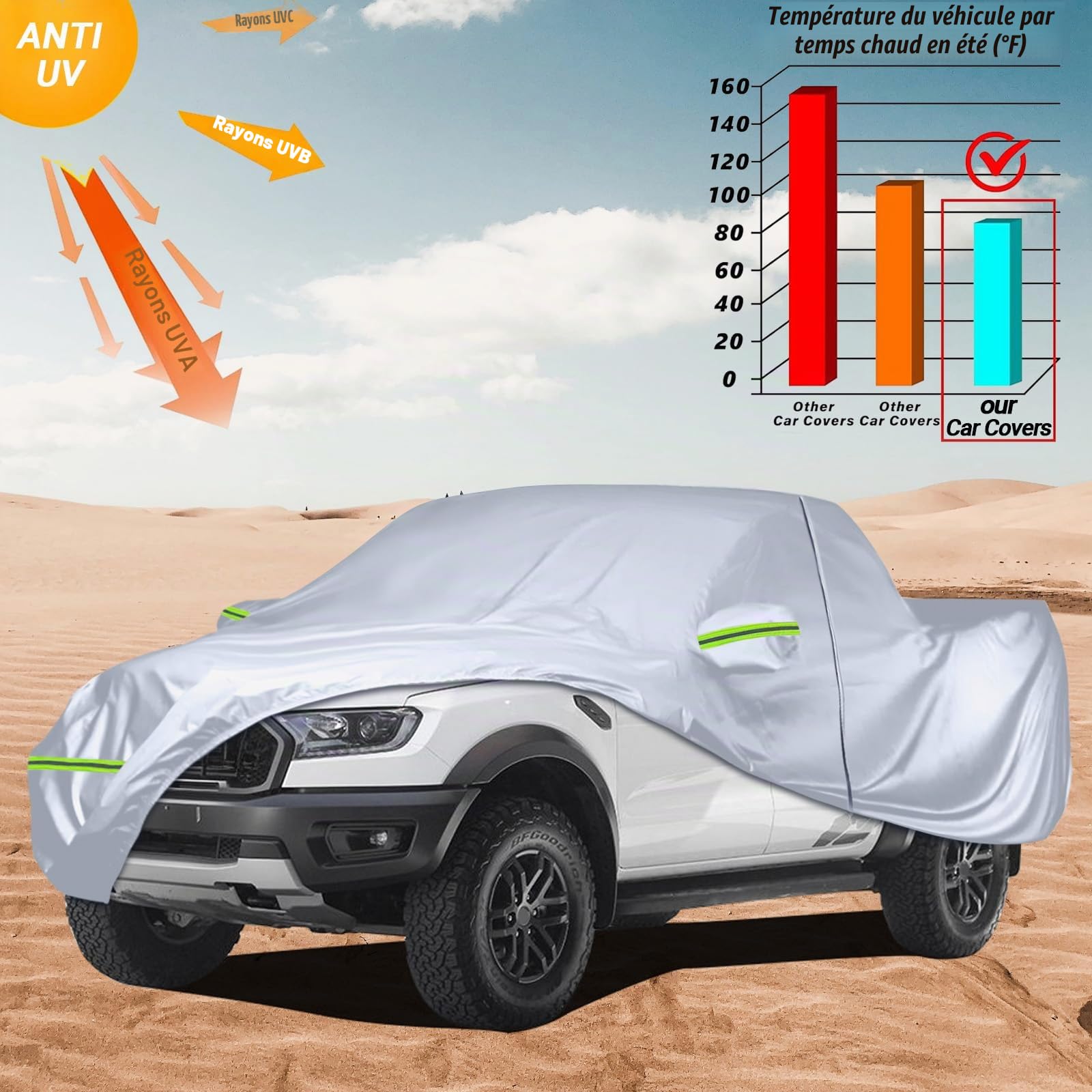 Housse de Voiture pour Ford Ranger, Toyota Hilux, Nissan Navara, VW Amarok, Benz Classe X, Fiat Fullback Double Cab Pickup, étanche à la poussière et à l'eau