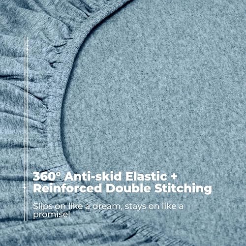 Miniatura 6 de Juego de sábanas de jersey jaspeado teñido espaciado, 4 piezas, ropa de cama 100% algodón puro, transpirable, bolsillo profundo, fácil ajuste,