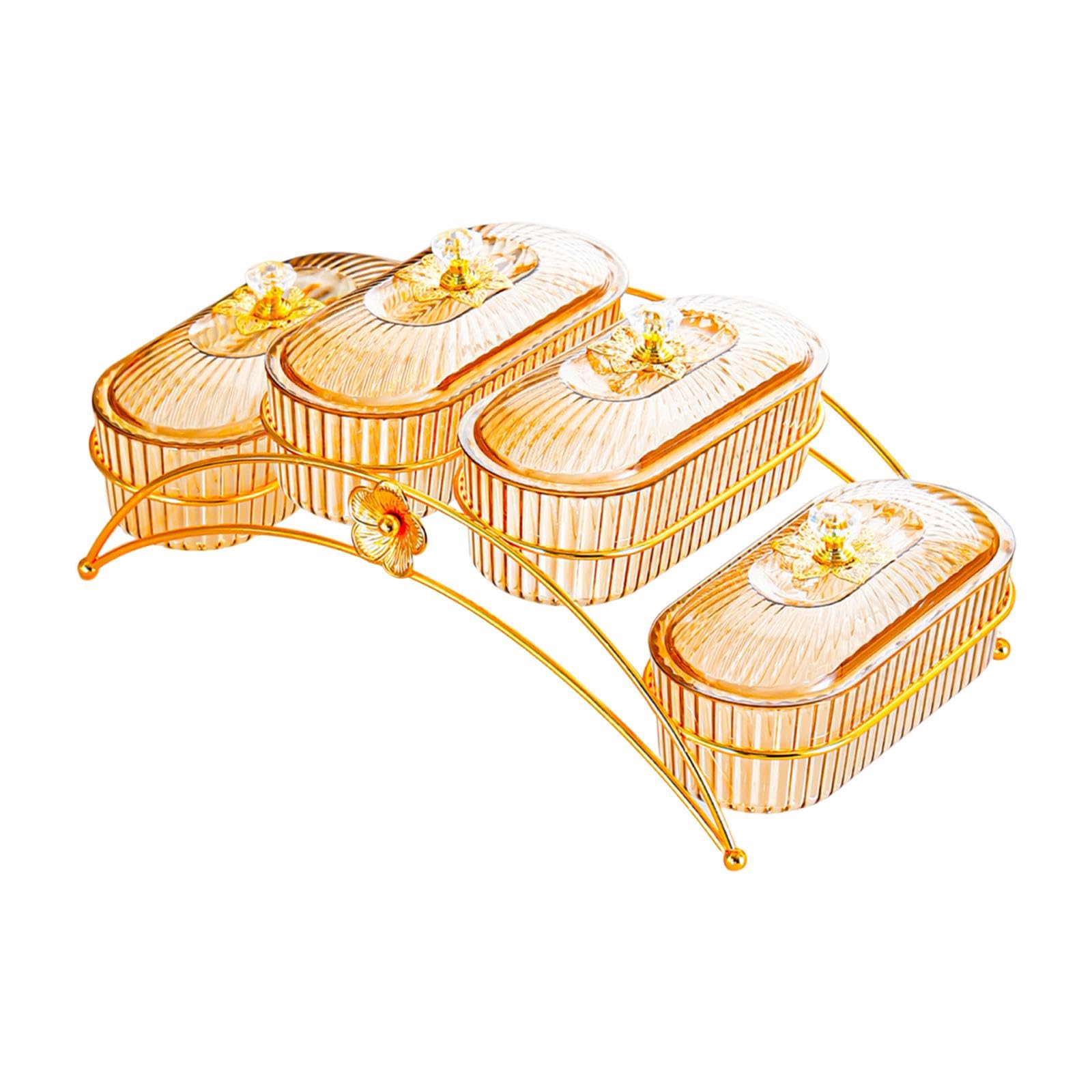 Amagogo Plateau de Noix et Fruits Secs, Plat à Collation avec Couvercle, 4 Grilles Ambre