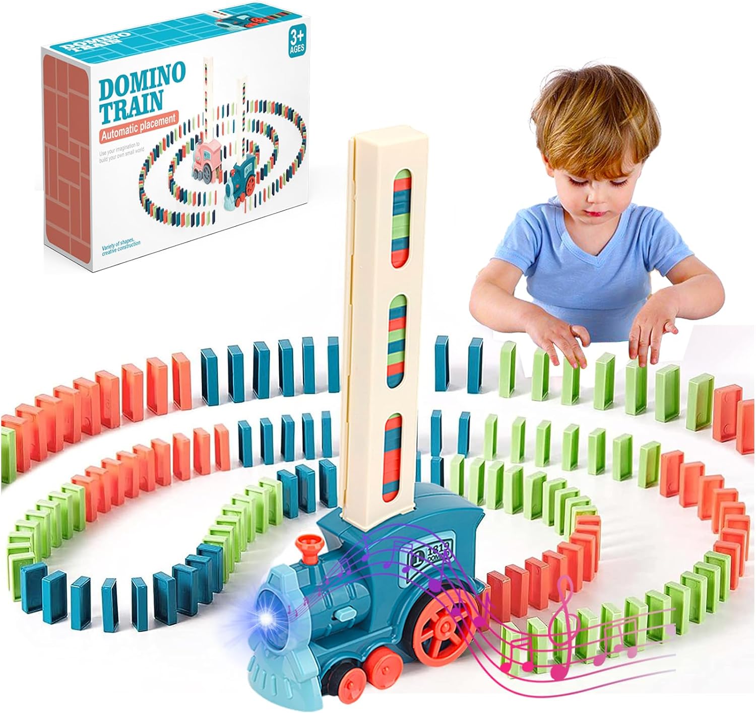 Yuztousp Domino Train Toy Kids Games, 180 PCS Automatic Dominoes Train