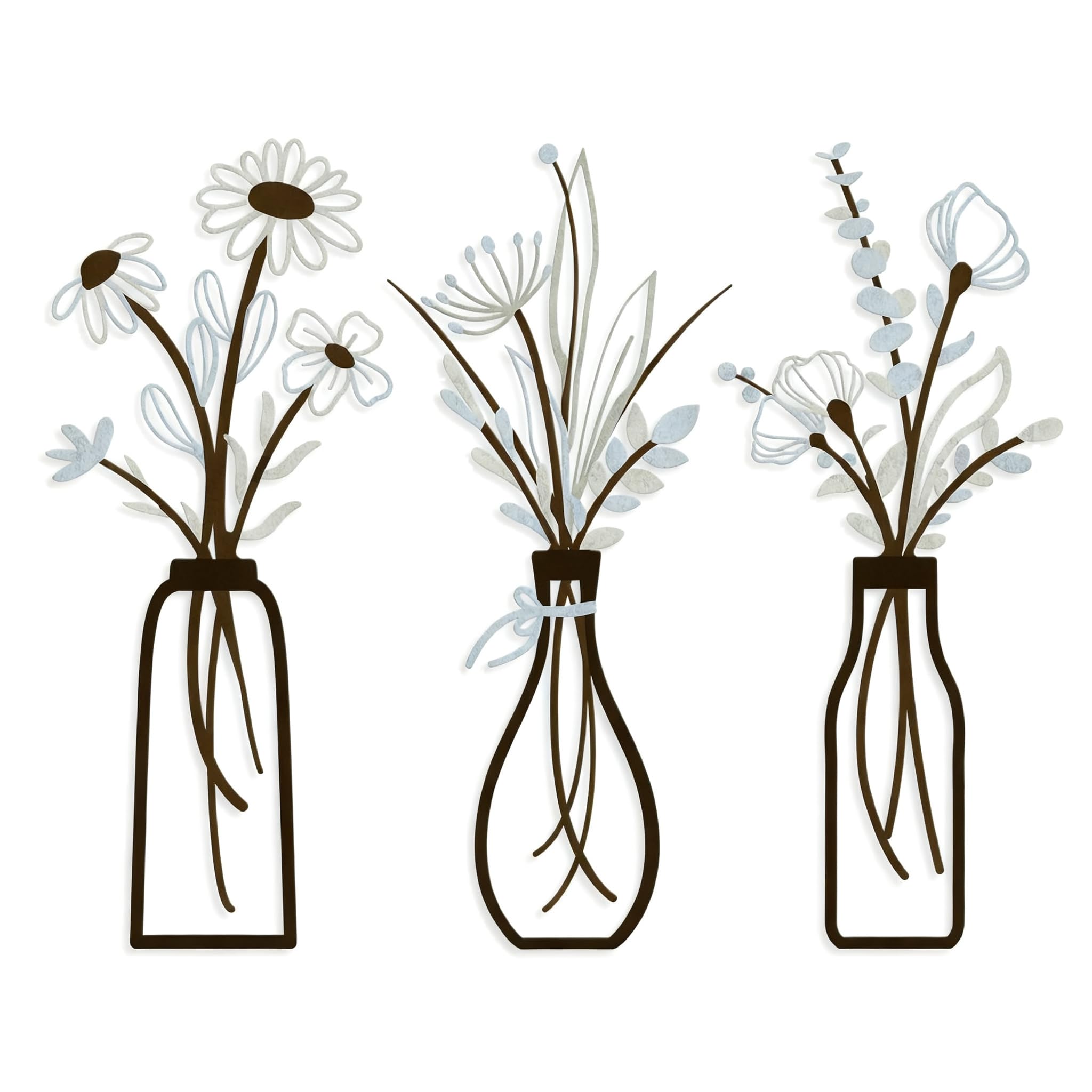 CYDZSRA Unique Bathroom Wall Decor Featuring Pink Wall Art Set Of Three Metal Flowers Designed For Charming Decorative Spaces, Vase style【4】