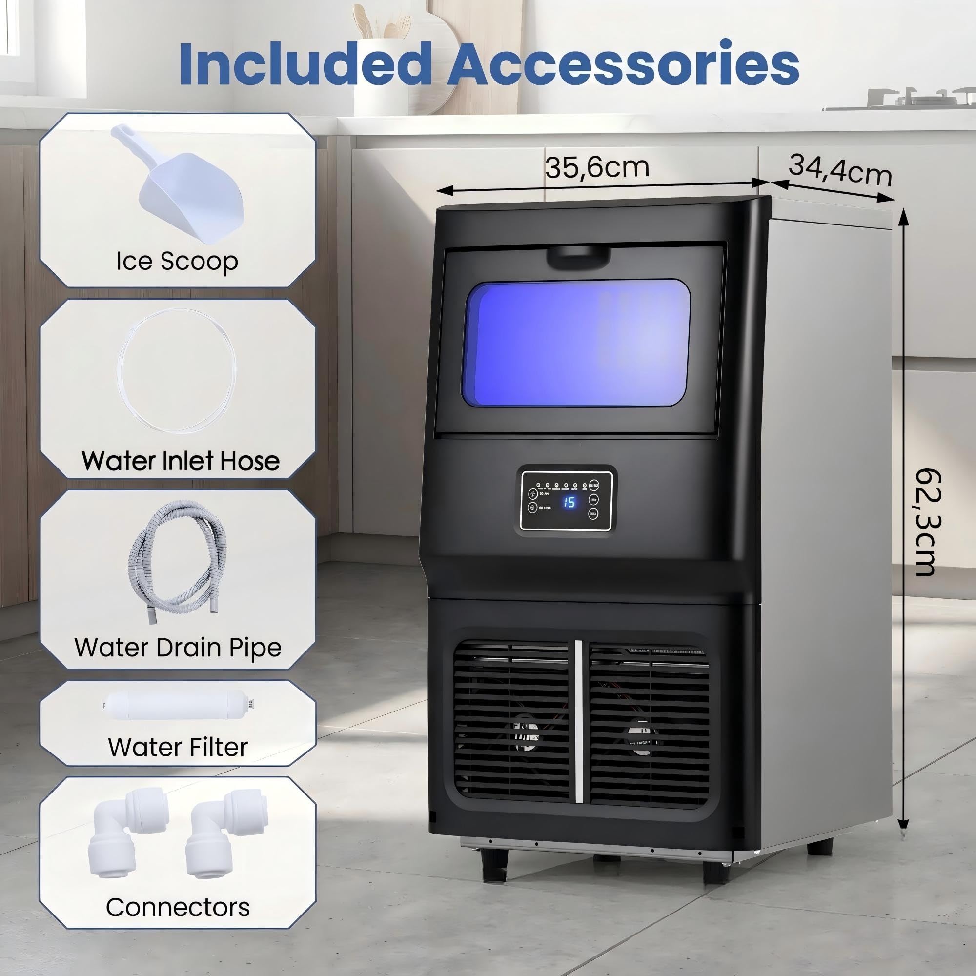 GIANTEX Macchina per Ghiaccio Professionale, Macchina Ghiaccio a Alta Efficienza, 25-30 kg in 24H, con Display Digitale, Timer e Autopulizia, Cubetti di Ghiaccio Trasparenti, per Uso Casa, Ufficio