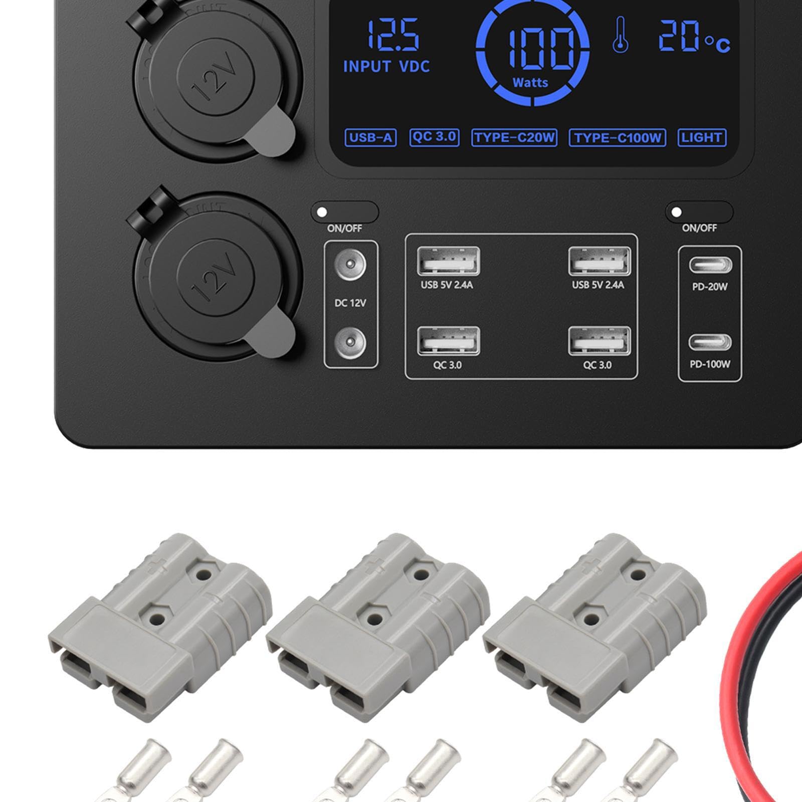 Caricabatterie Alimentatore Box 12V Porte USB Portatile per Camper Campeggio Auto Viaggi e Avventure all'Aria Aperta Installato in Camper Casa Ufficio, Con accessori, 16.6x11.7x5.7 cm