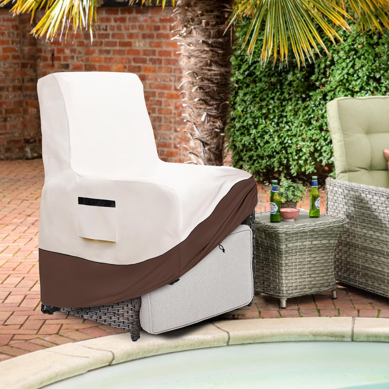 Outdoor Recliner Chair Cover,600D Heavy Duty Waterproof Patio Chair Covers,Outdoor Furniture Covers for Lawn/Garden Recliner Chiar,Beige&Brown