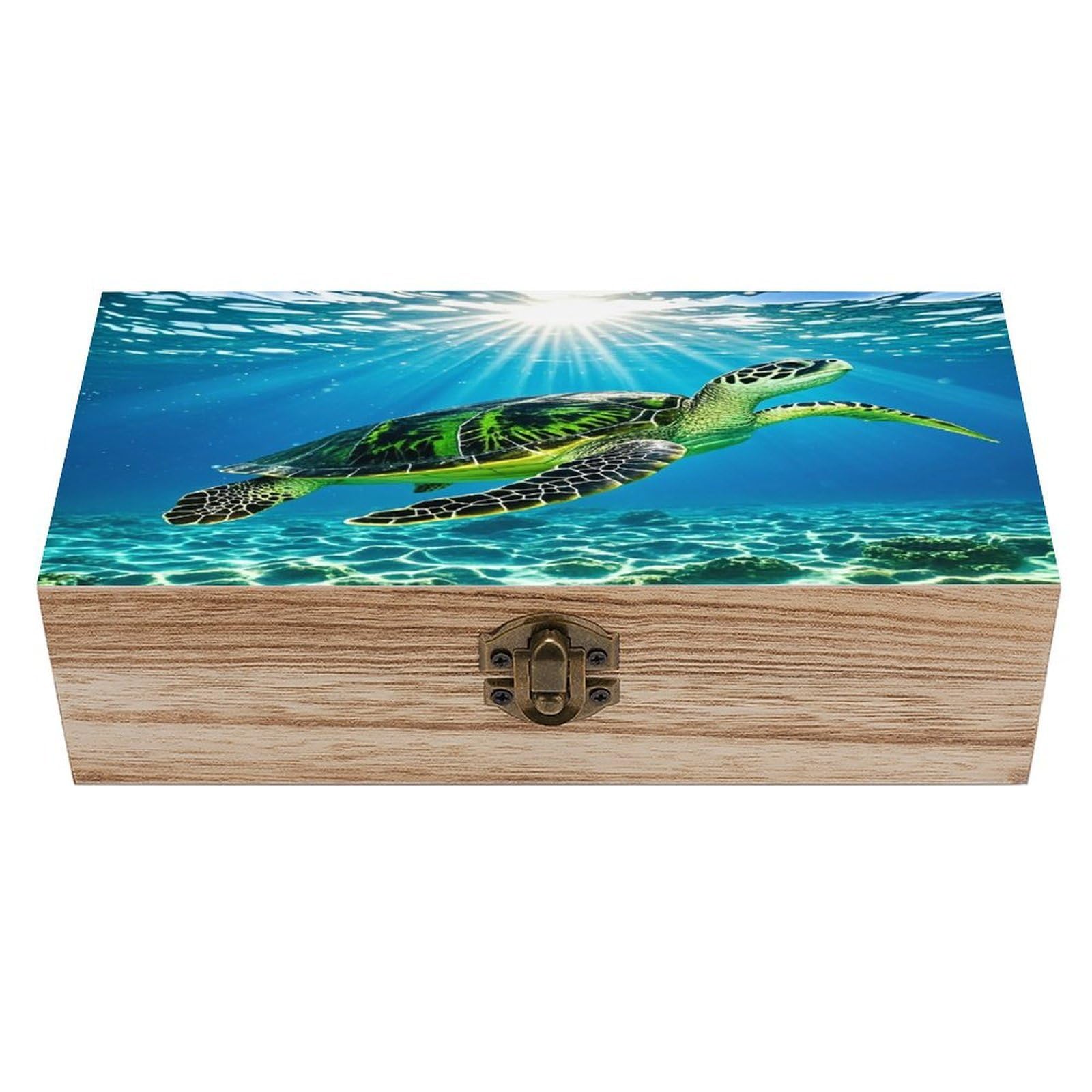 FekiLoot Turtle Swimming in The Sea Wooden Storage Box Exquisite Wood Keepsake Box Vintage Wooden Gift Jewelry Case for Crafts And Photo Storage Boxes