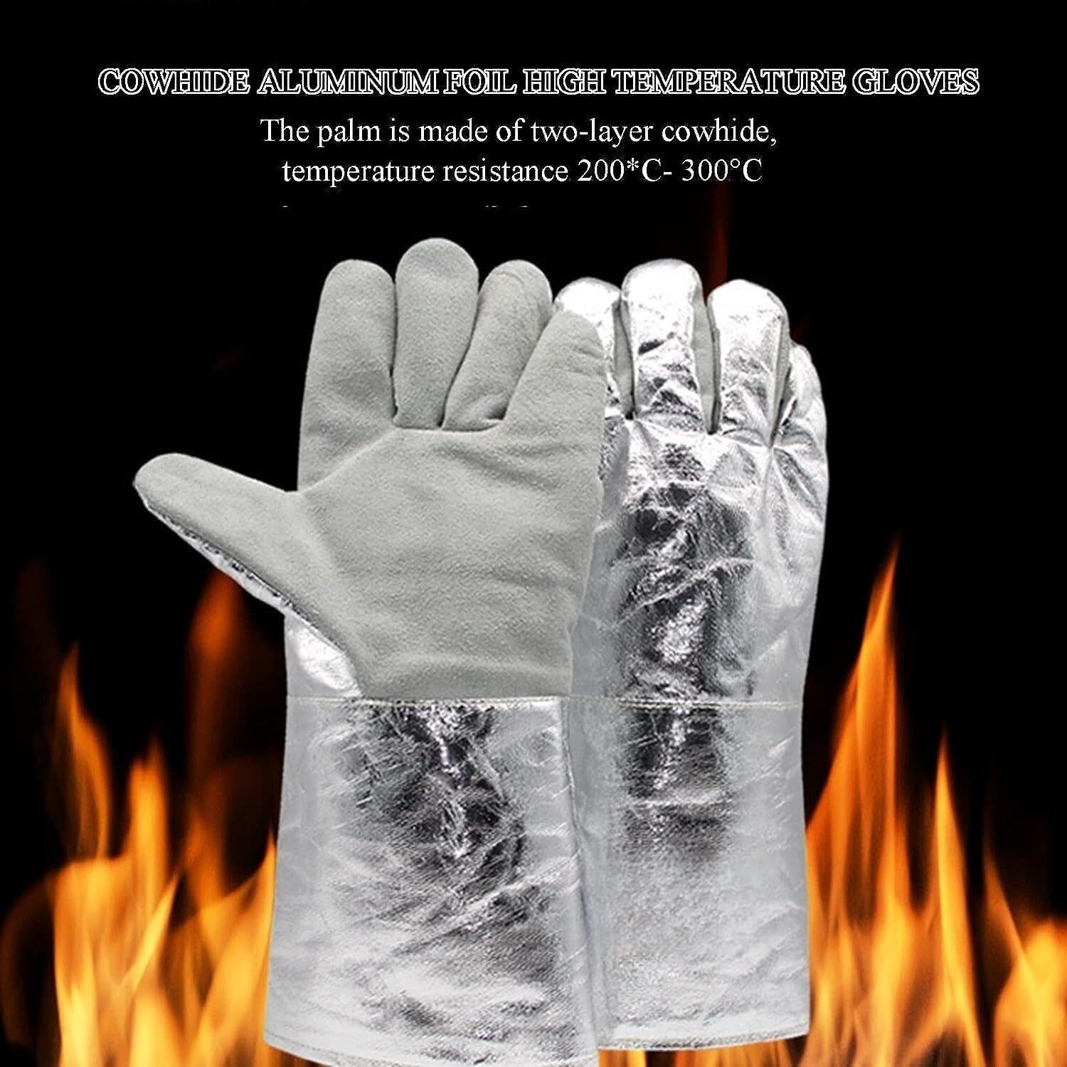 Gartenhandschuhe, schnittfeste Handschuhe, feuerfeste Handschuhe, Verbrühschutzhandschuhe aus Rindsleder, Aluminiumfolie, Isolierhandschuhe, Schweißhandschuhe, Handschuhe for Metallurgie, Herd, Grill