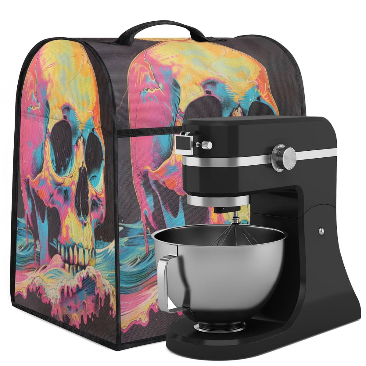 Coffee Maker Cover Colorful Skull Kitchen Appliance Covers Small Appliance Covers Blender Cover Juicer Cover Dust Covers for Kitchen Appliances with Top Handle and Pockets,Washable,B597