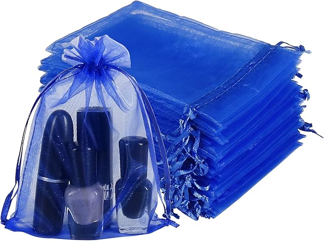 100PCS Blue Organza Favour Bags, 10X15cm Mesh Wedding Favour Gift Bags with Drawstring for Jewelry Makeup Candy Baby Shower Party Christmas Festival Packing