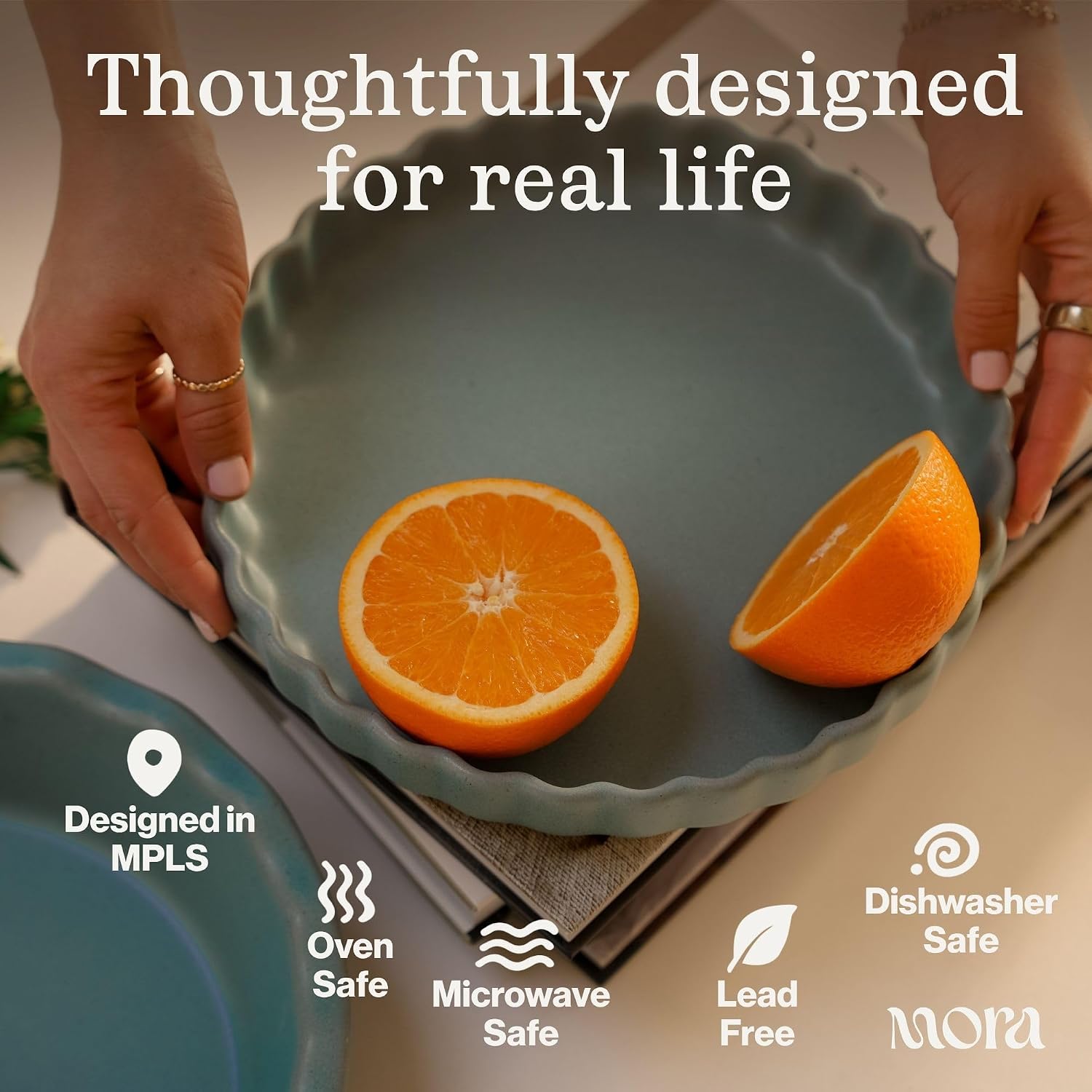 MORA Ceramic Tart Pan, 9.5 Inch Large Porcelain Baking Dish for Tarts, Quiche, Pie, Flan etc. Fluted Ruffled Edge, Oven, Microwave, Freezer, and Dishwasher safe - Great Gift For Bakers - Iris