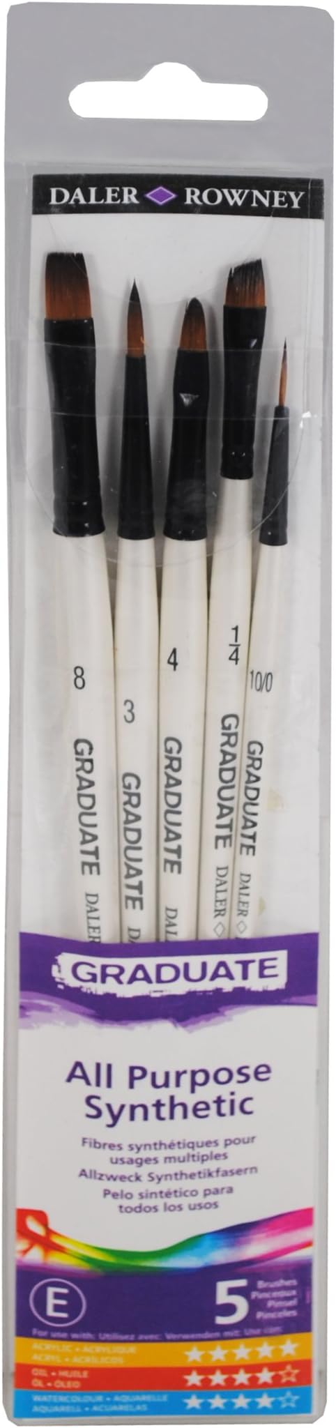 Graduate Synthetic Brush Set, 5-Brush Assorted Shapes, Short Handle - Art Brushes for Artists and Students - Mixed Media Brushes for Canvas, Murals, Art Craft, Acrylic, Oil, Watercolor