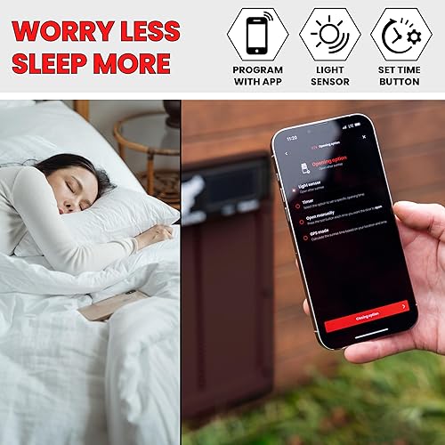 Miniatura 5 de RUN-CHICKEN Puerta (marrón) Puerta automática de gallinero con energía solar, funciona con pilas, abridor de puerta eléctrico programable con