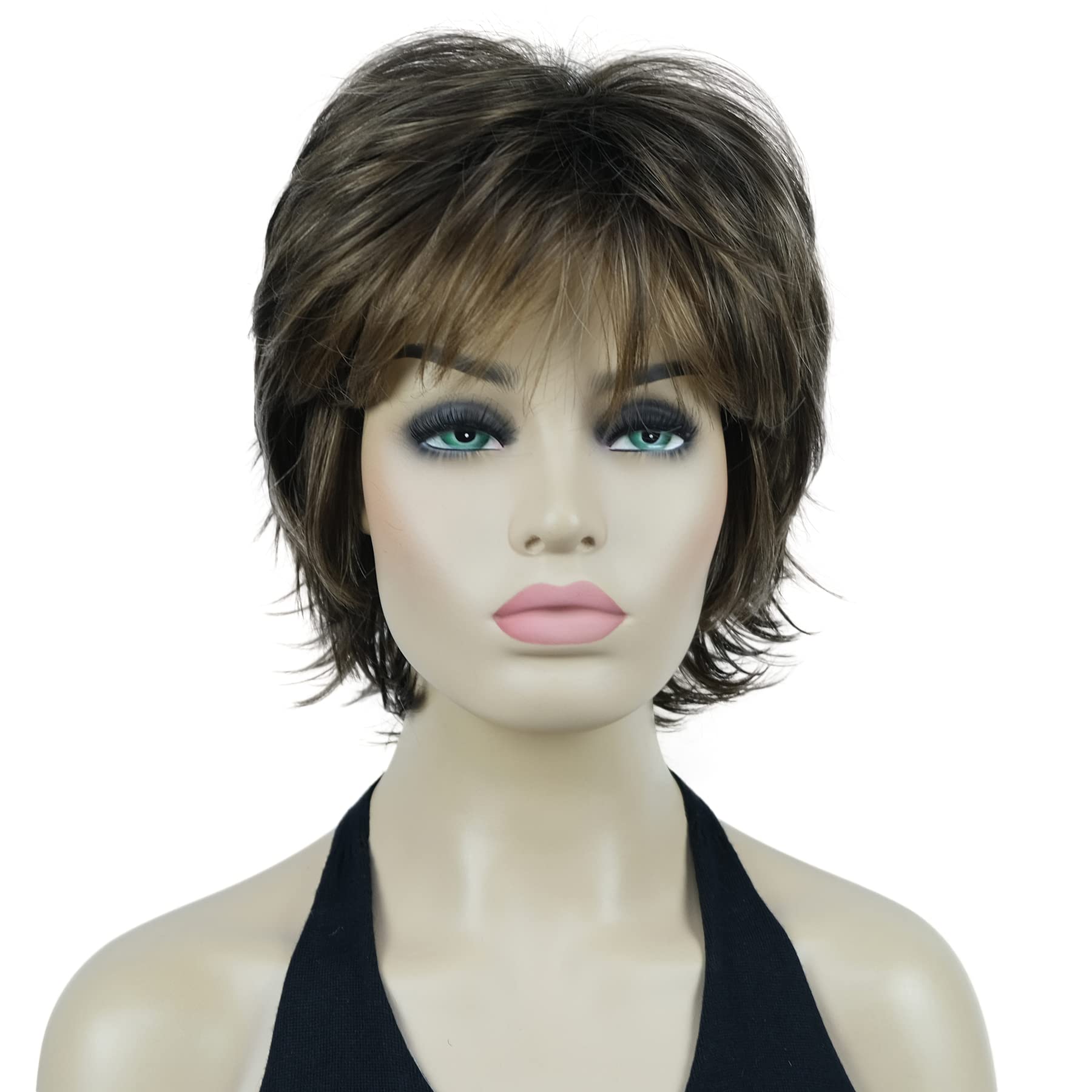 Lydell Short Layered Shaggy Wavy Full Synthetic Wigs (RM73 Brown mix)