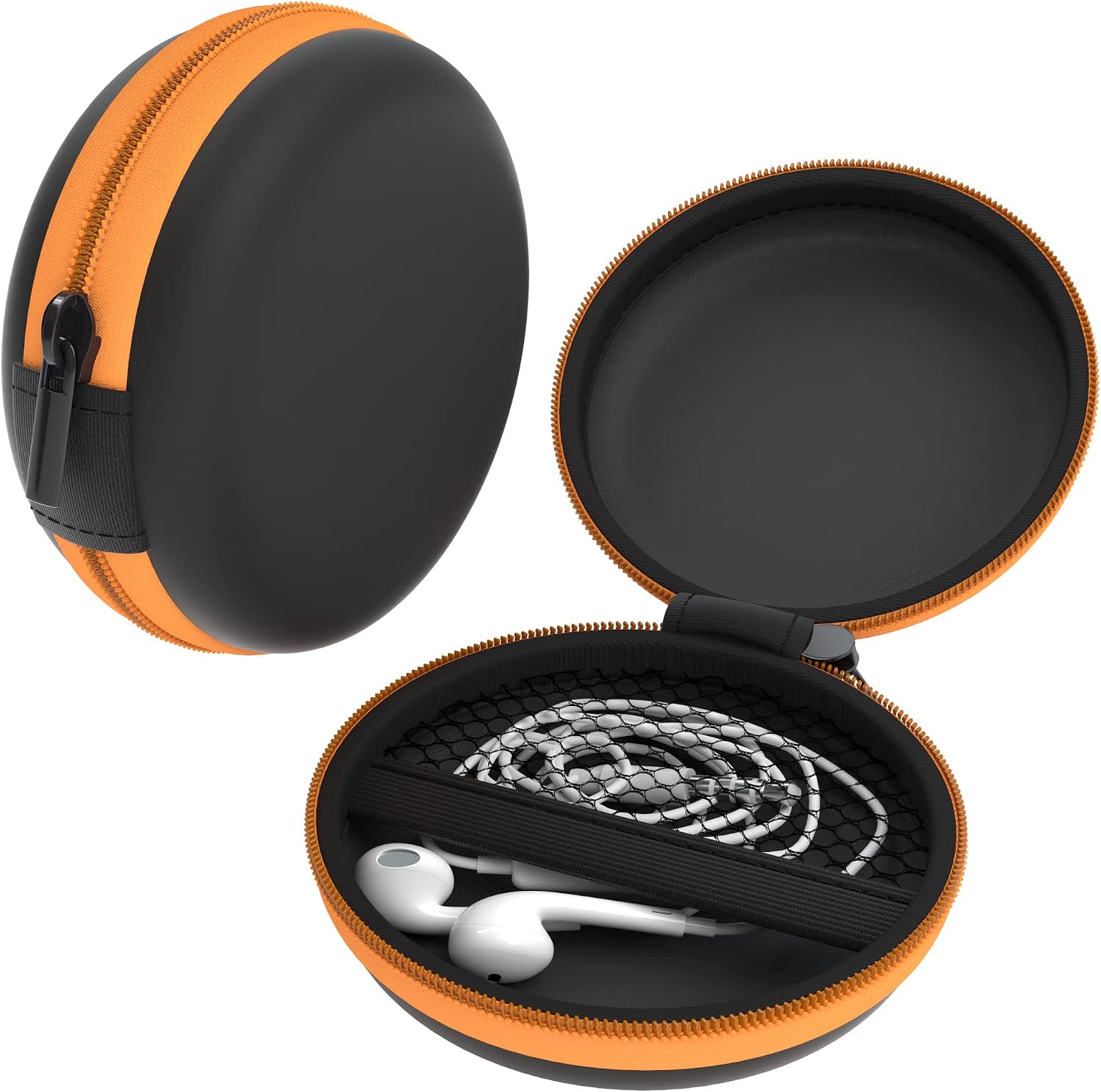 EAZY CASE Universal Tasche f r In-Ear Kopfh rer mit Netzfach - Hardcase Aufbewahrungsbox Schutztasche mit umlaufenden Rei verschluss extra klein rund Orange